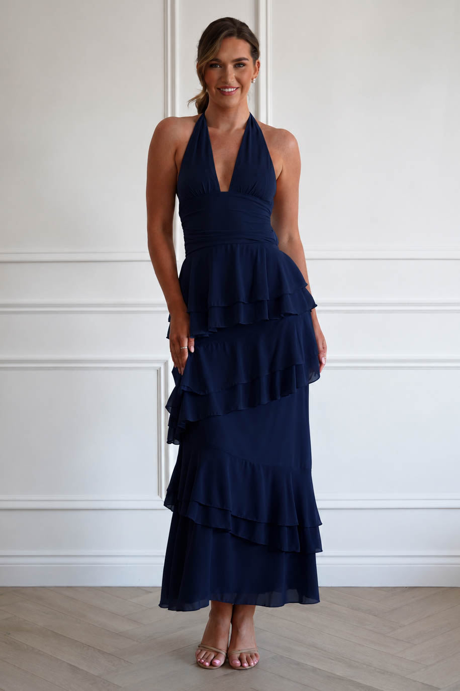 Oh Hello Clothing Women > Clothing > Dresses Caterina Tiered Halter Maxi Dress | Navy