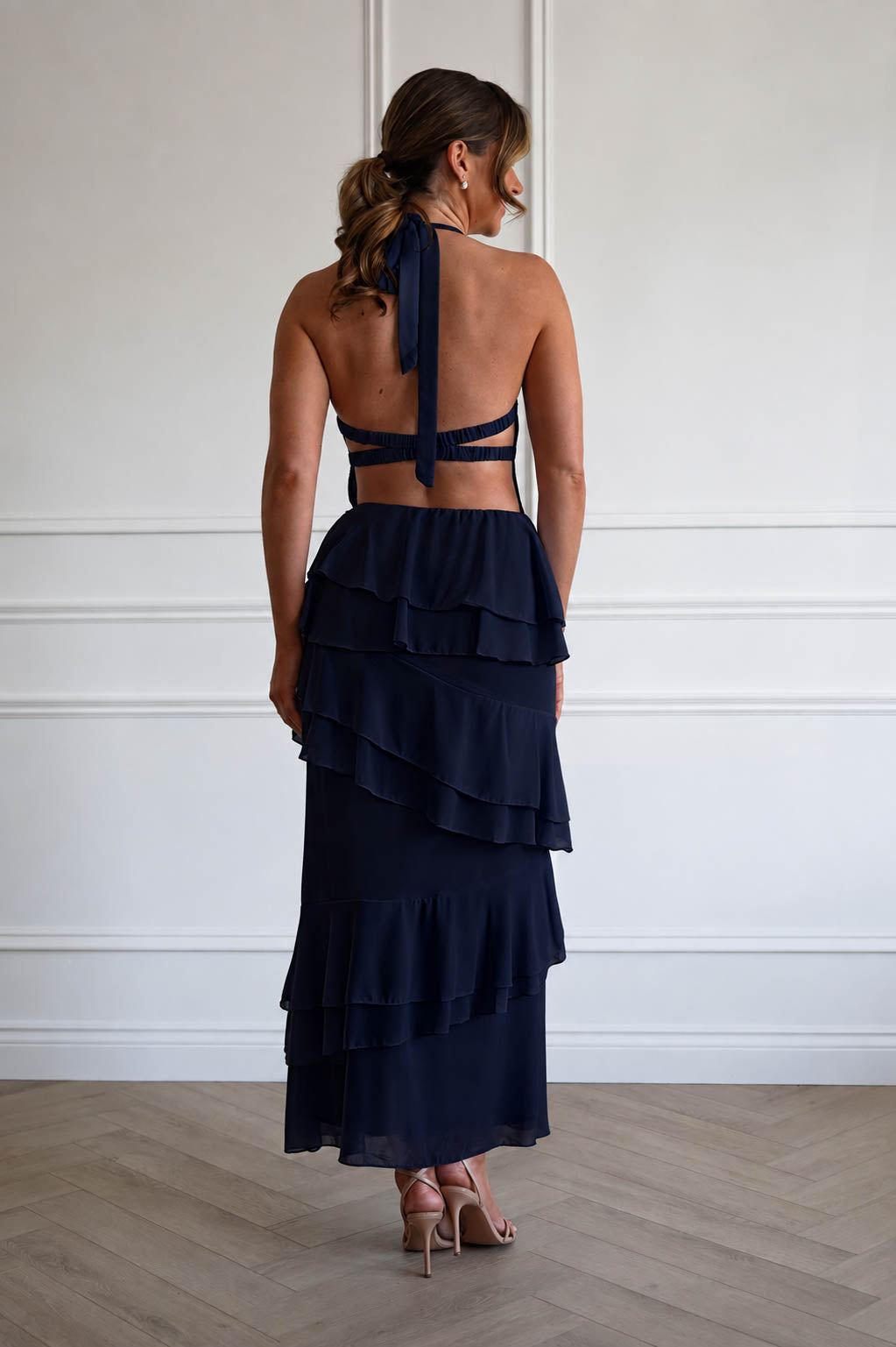 Oh Hello Clothing Women > Clothing > Dresses Caterina Tiered Halter Maxi Dress | Navy
