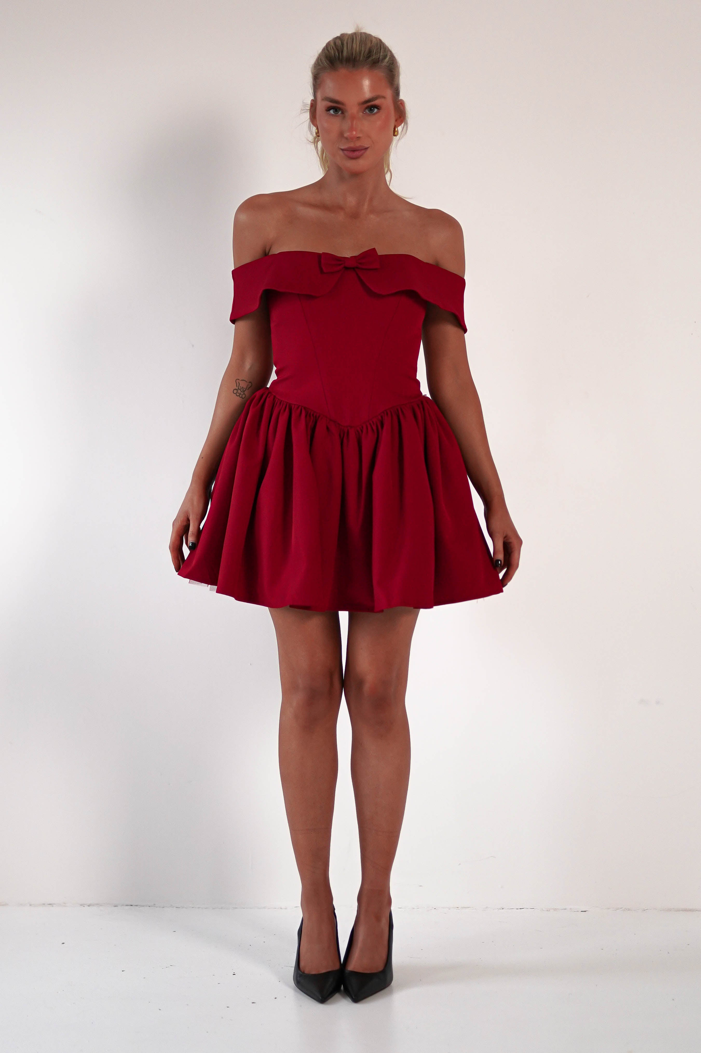 Charlotte Corset Bow Mini Dress | Dark Red | Oh Hello Clothing | XS (6)