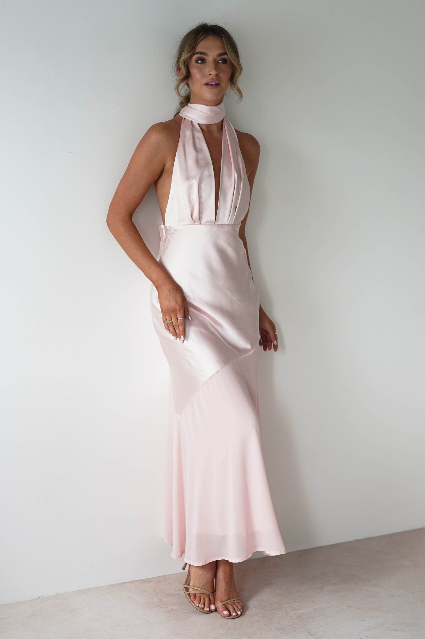 Cheree Silky Halterneck Maxi Dress | Pink | Oh Hello Clothing | XS (6)
