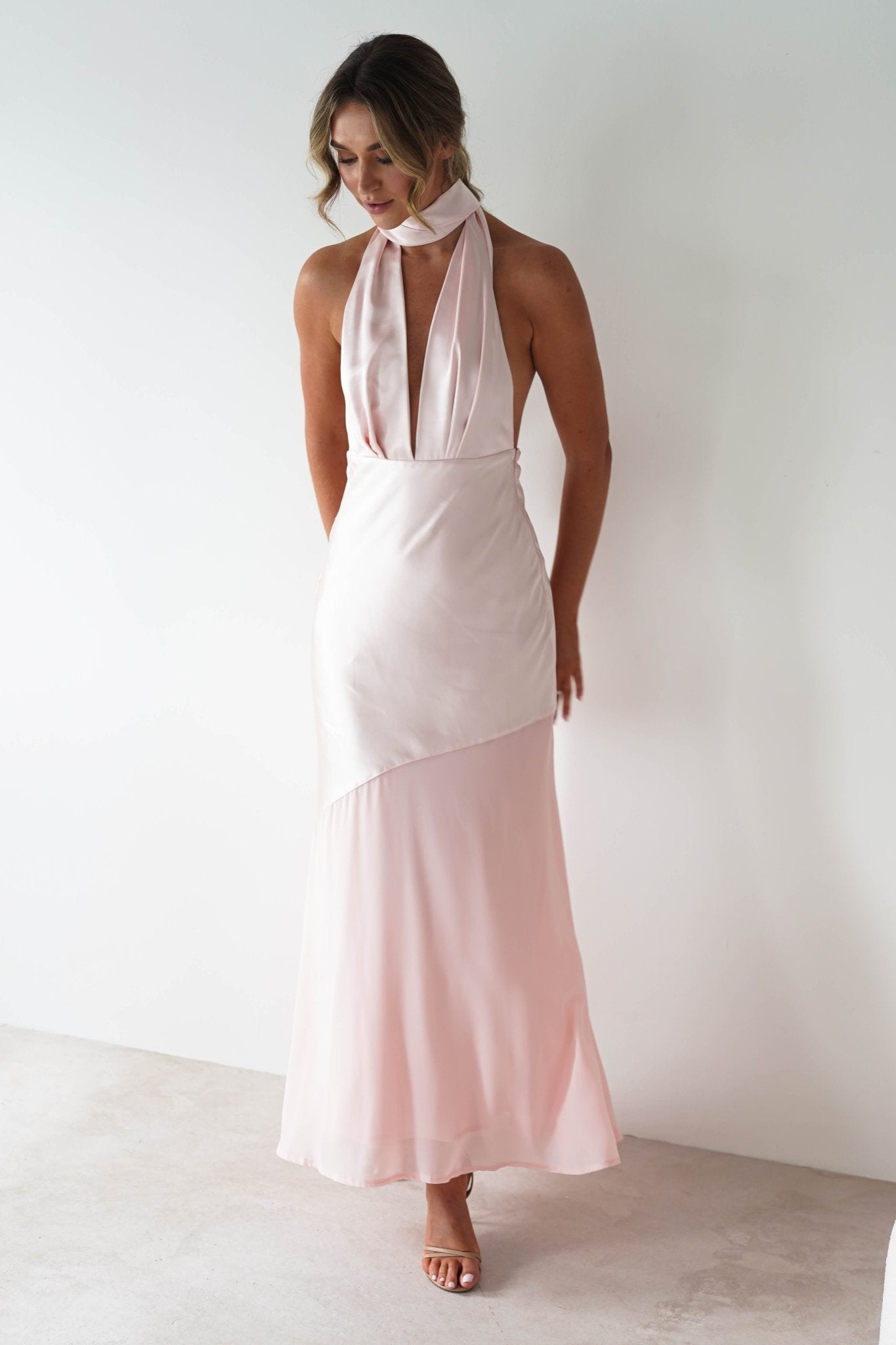Cheree Silky Halterneck Maxi Dress | Pink | Oh Hello Clothing | XS (6)