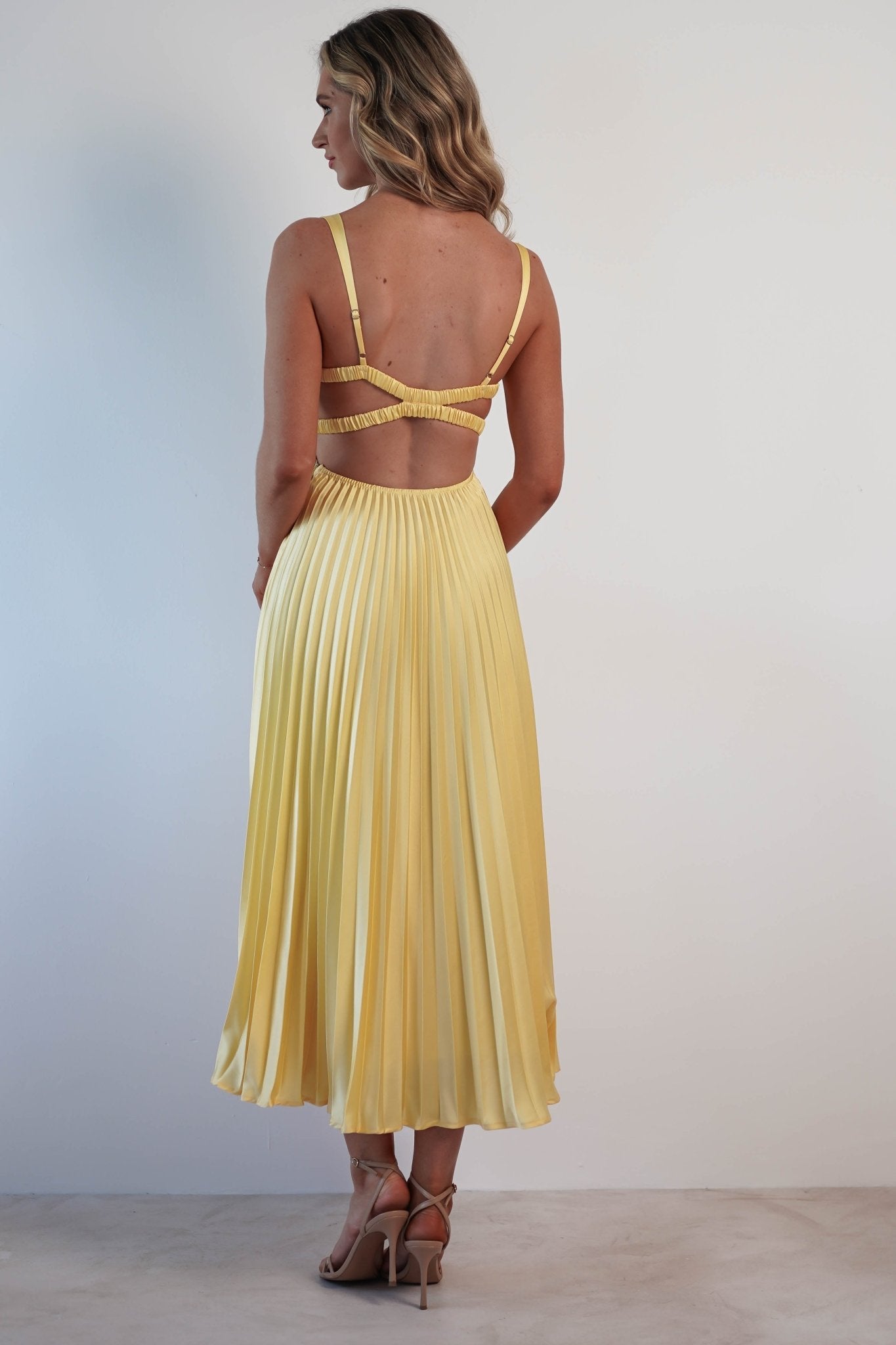 Cheri Pleated Midaxi Dress | Yellow | Oh Hello Clothing | XS (6)