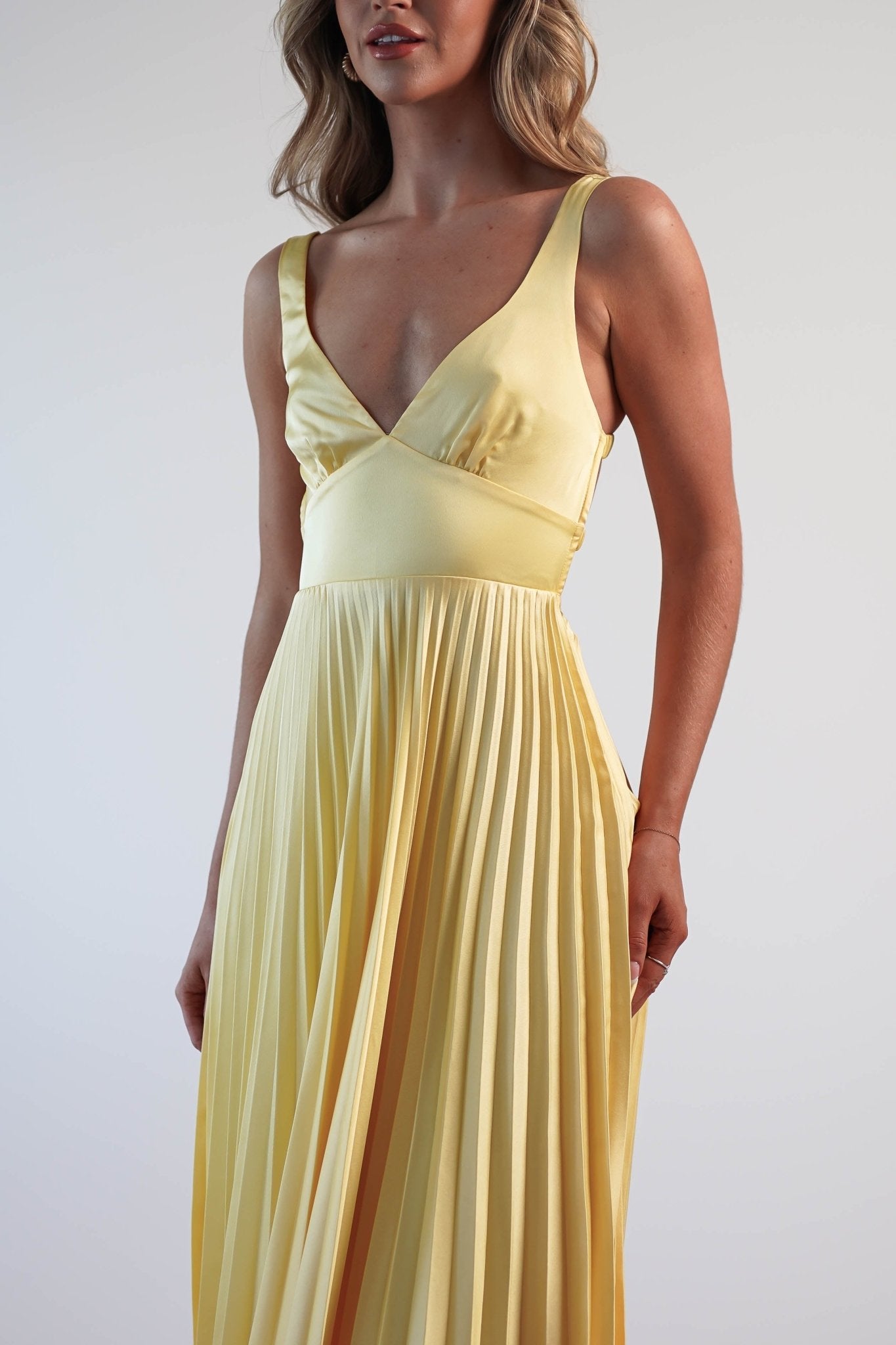Cheri Pleated Midaxi Dress | Yellow | Oh Hello Clothing | XS (6)