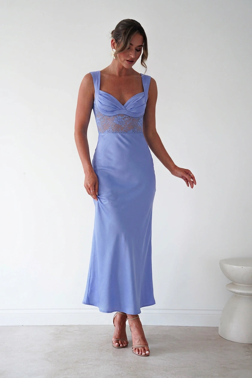 cleo blue dress Lace Detail Maxi BHLDN Chiffon Cowl-Neck Cross-Back New Print Color:Blush-LBJ145 Mini dress in cotton