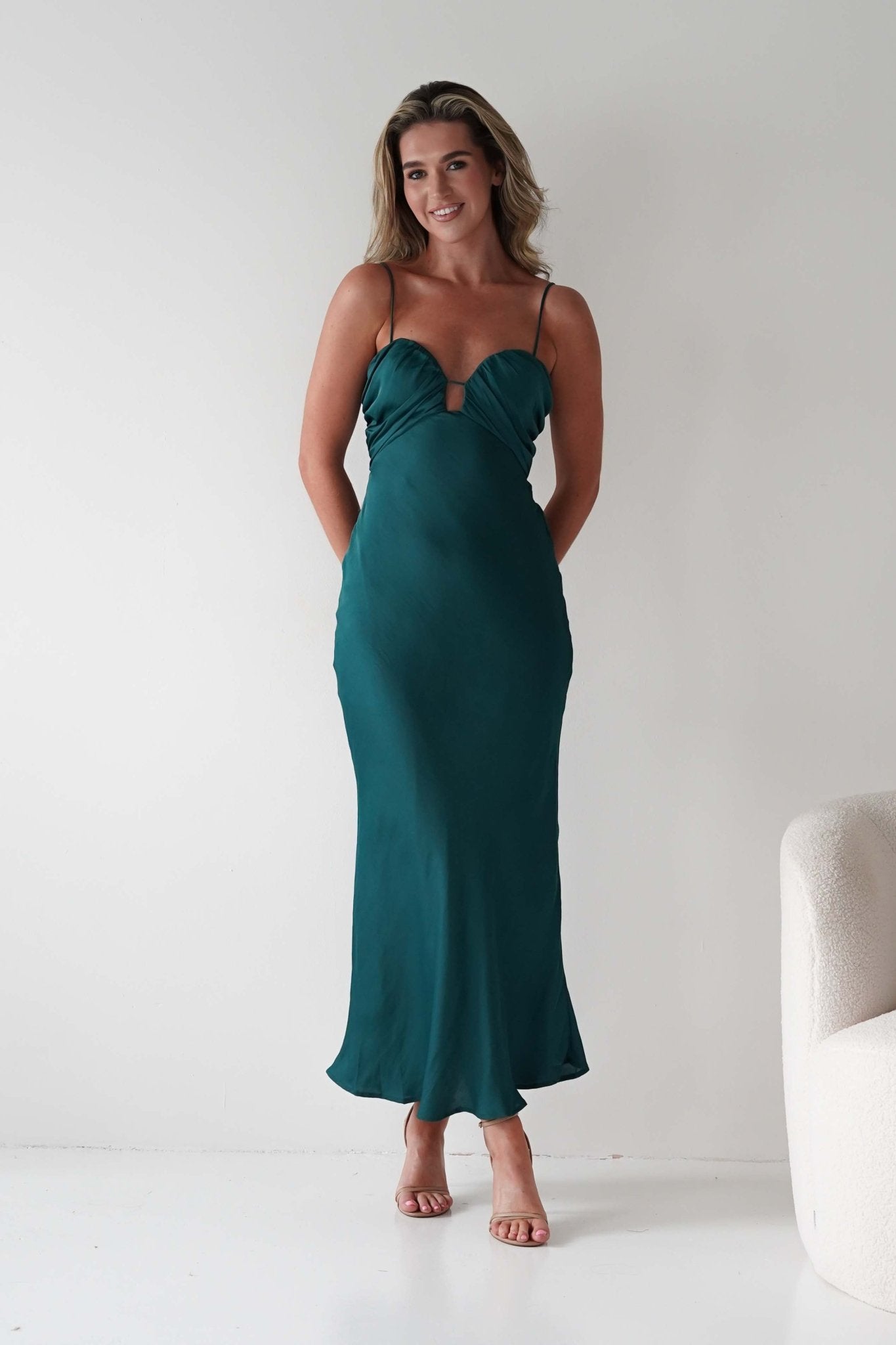 Colorado Soft Satin Midi Dress | Emerald Green | Oh Hello Clothing | XS (6)