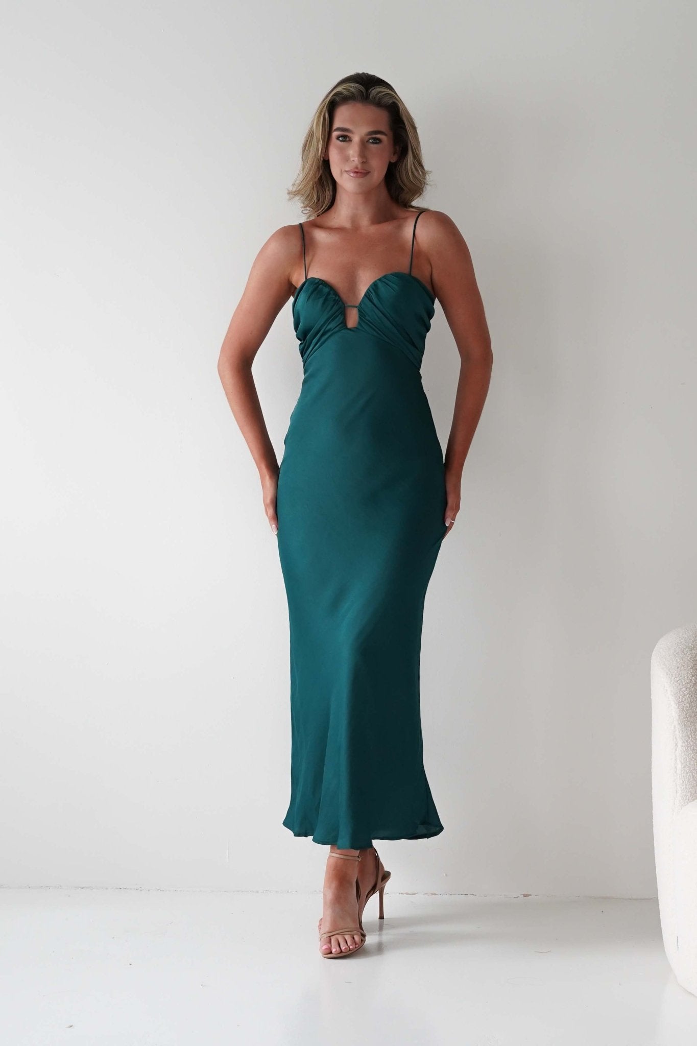 Colorado Soft Satin Midi Dress | Emerald Green | Oh Hello Clothing | XS (6)