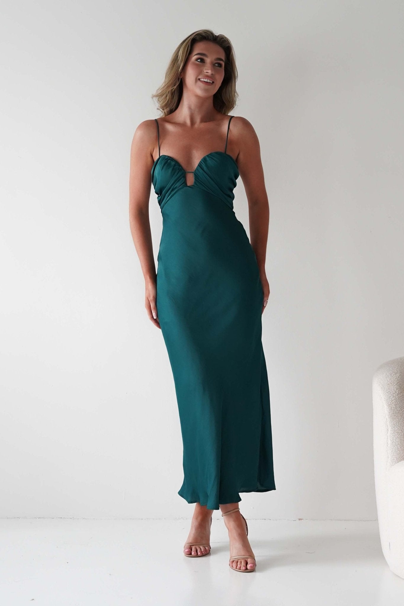 Colorado Soft Satin Midi Dress | Emerald Green | Oh Hello Clothing | XS (6)