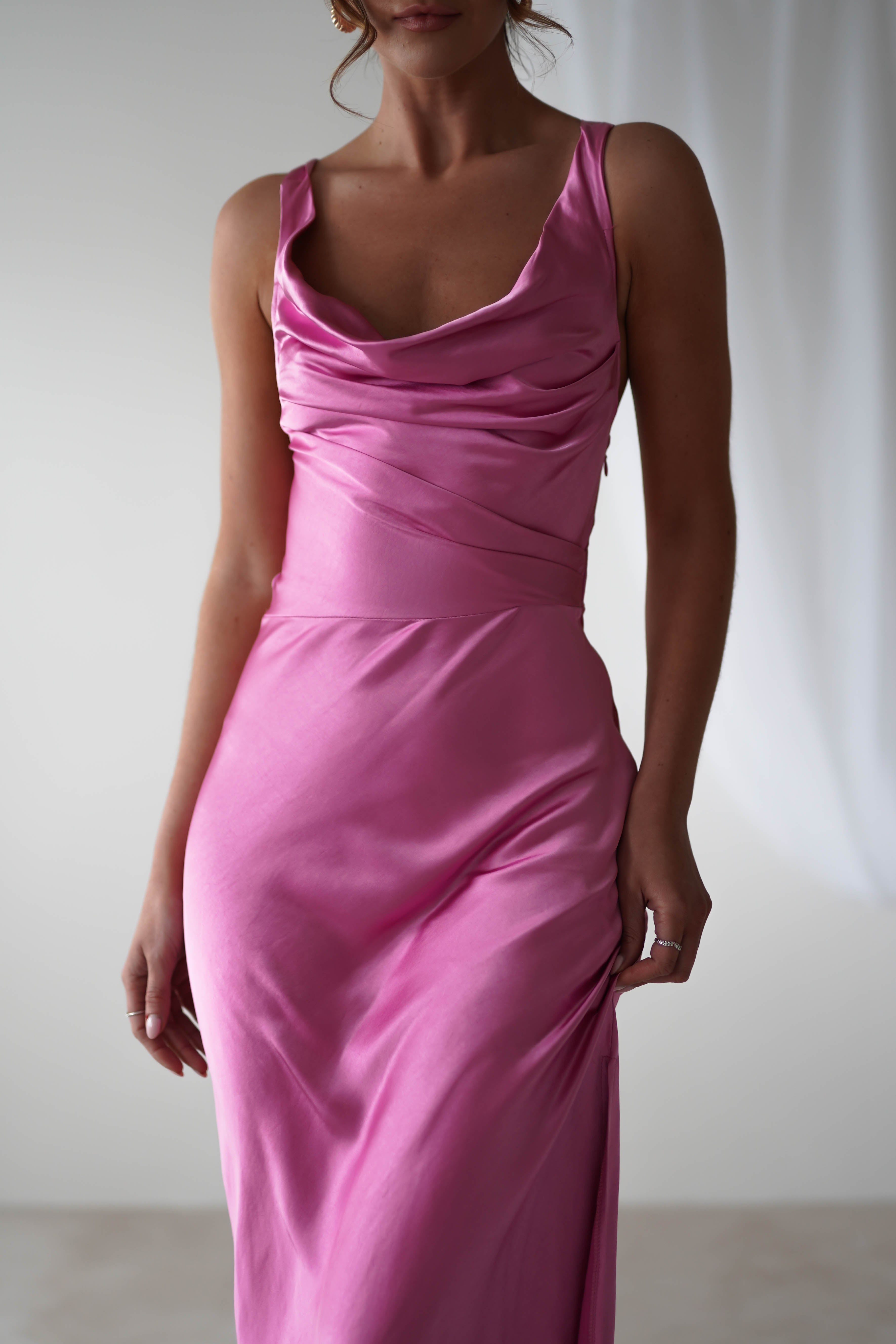 Misha Soft Satin Maxi Dress | Bright Pink