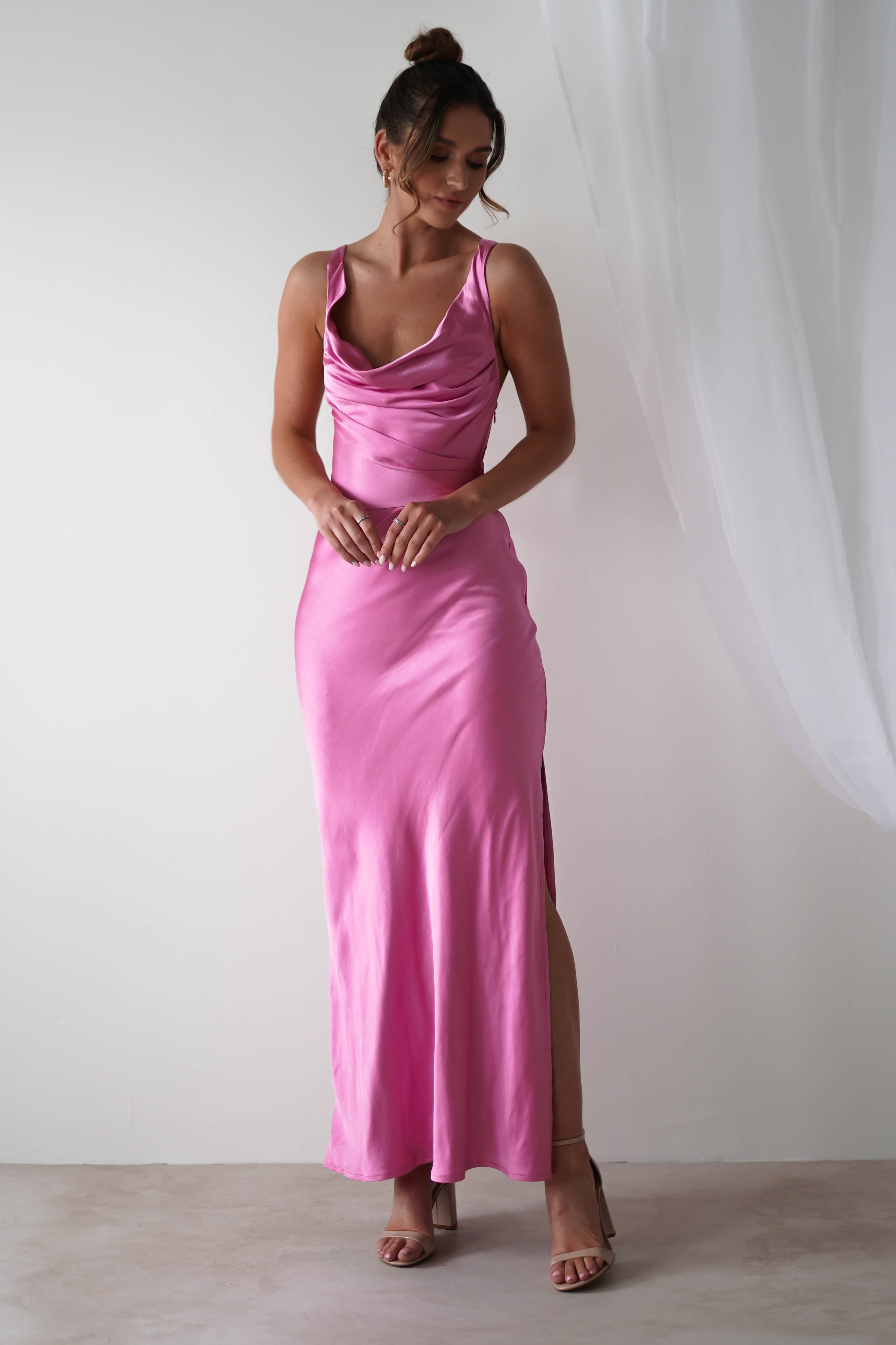 Misha Soft Satin Maxi Dress | Bright Pink