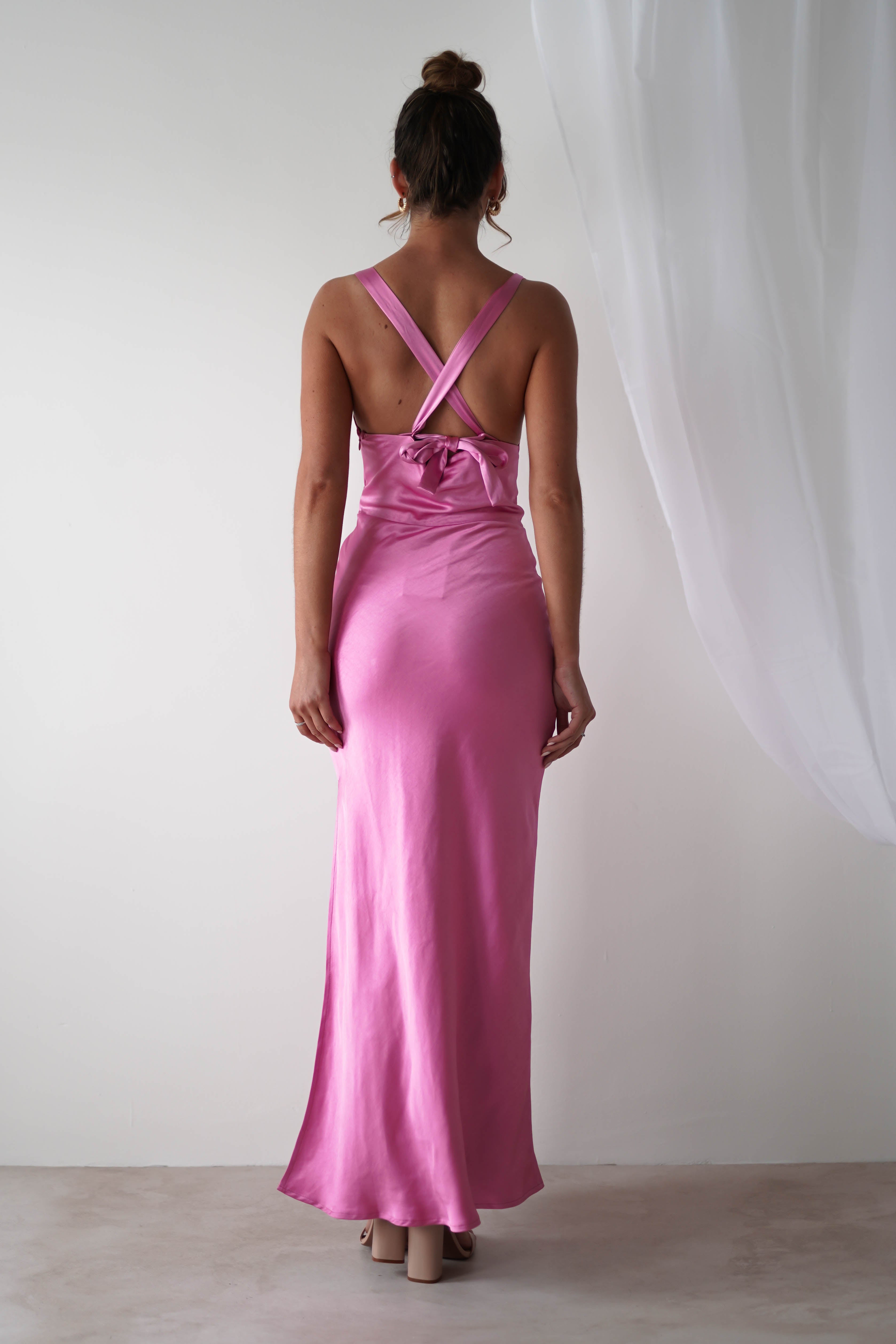 Misha Soft Satin Maxi Dress | Bright Pink