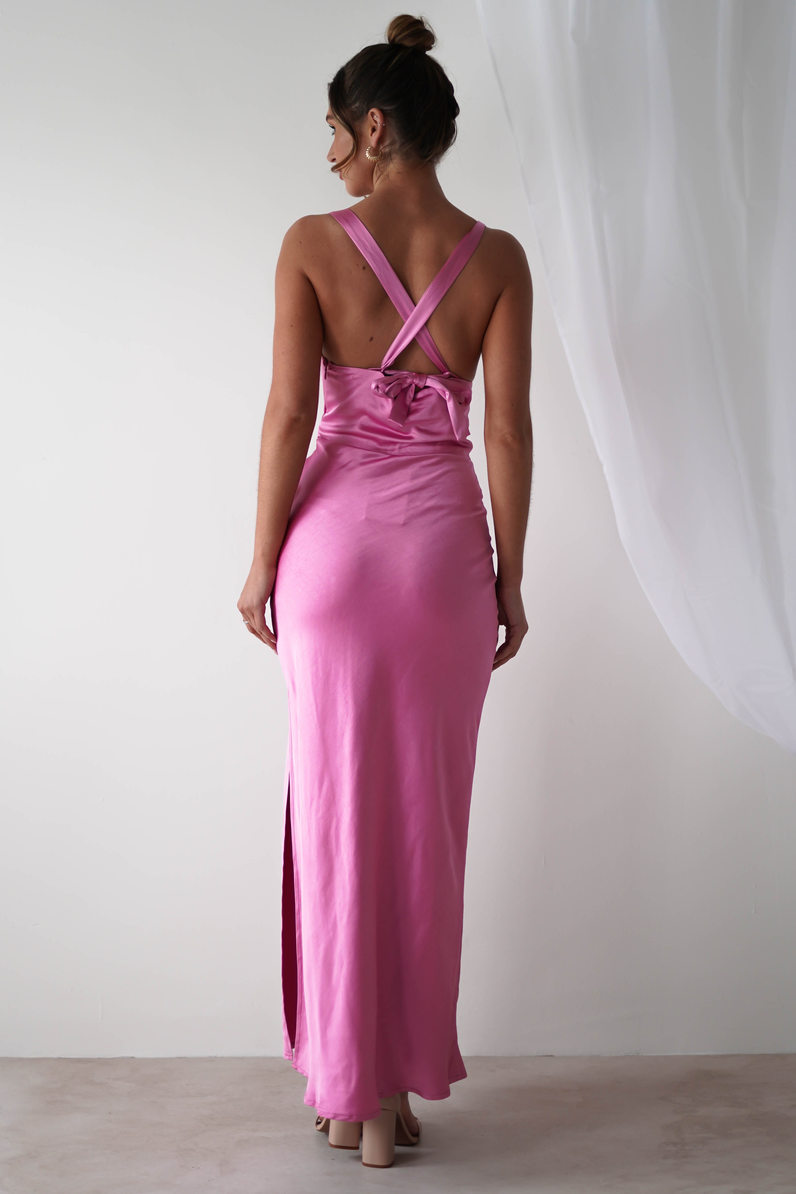 Misha Soft Satin Maxi Dress | Bright Pink