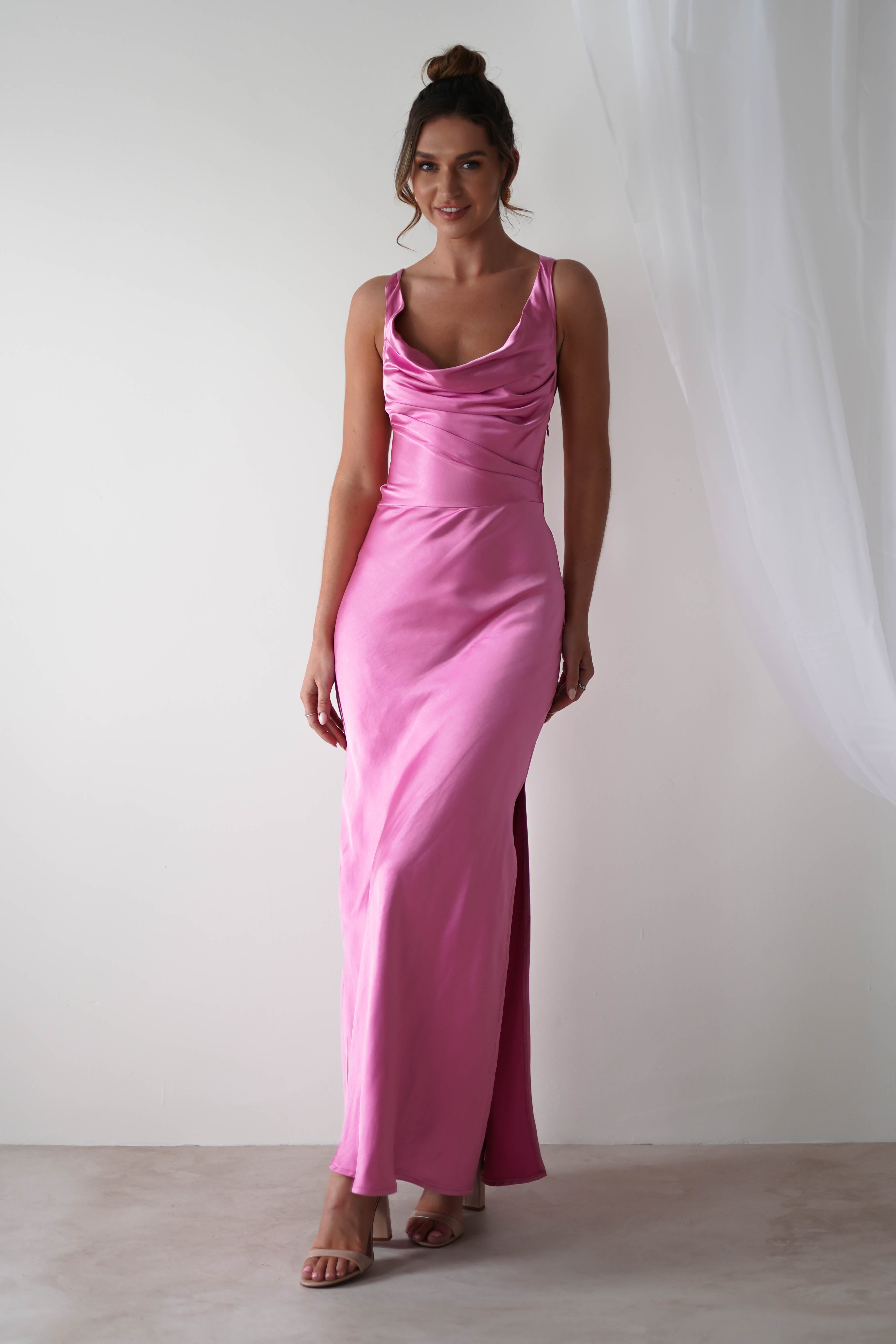 Misha Soft Satin Maxi Dress | Bright Pink