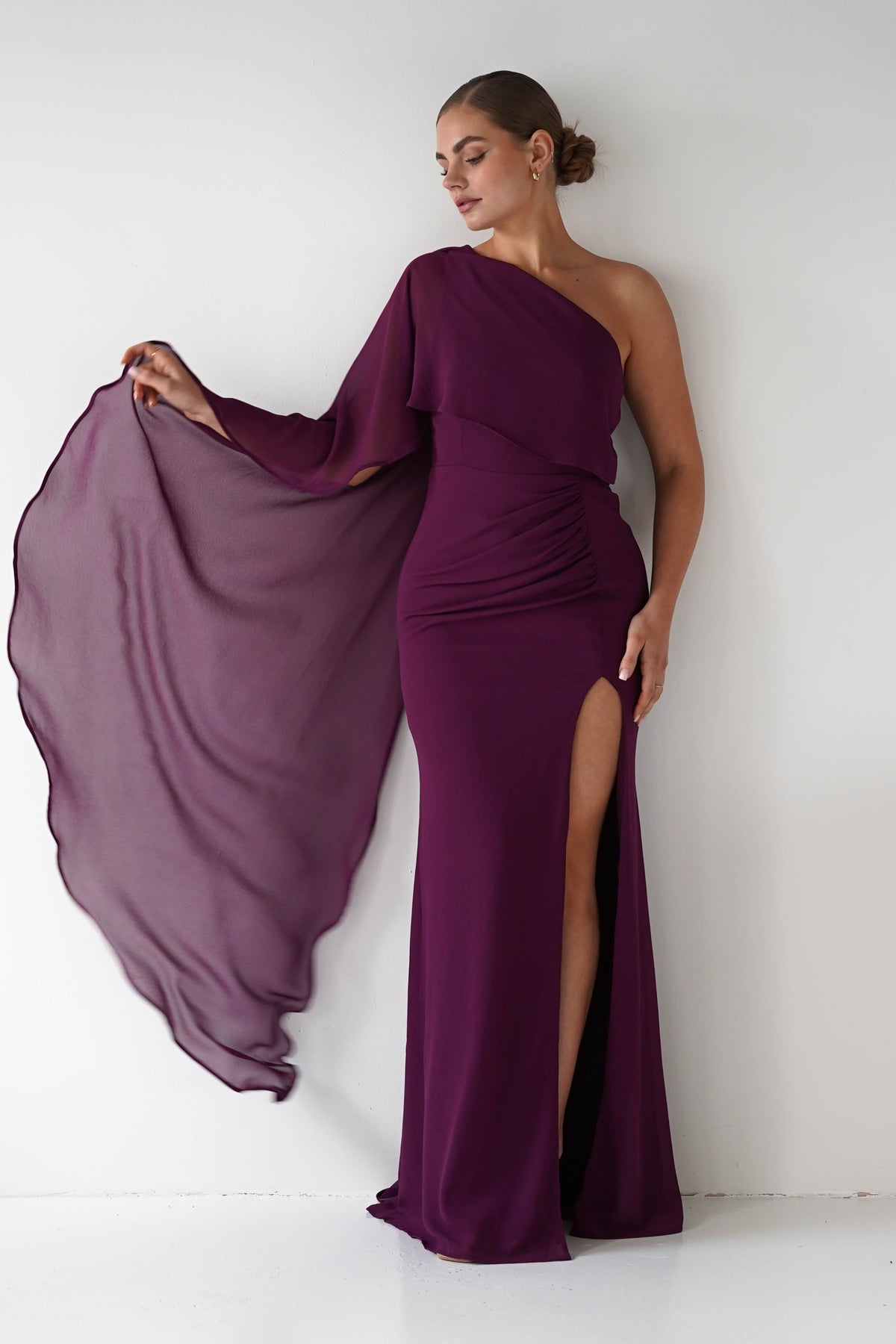 Oh Hello Clothing Women > Clothing > Dresses Criselda One Shoulder Chiffon Maxi Dress | Plum