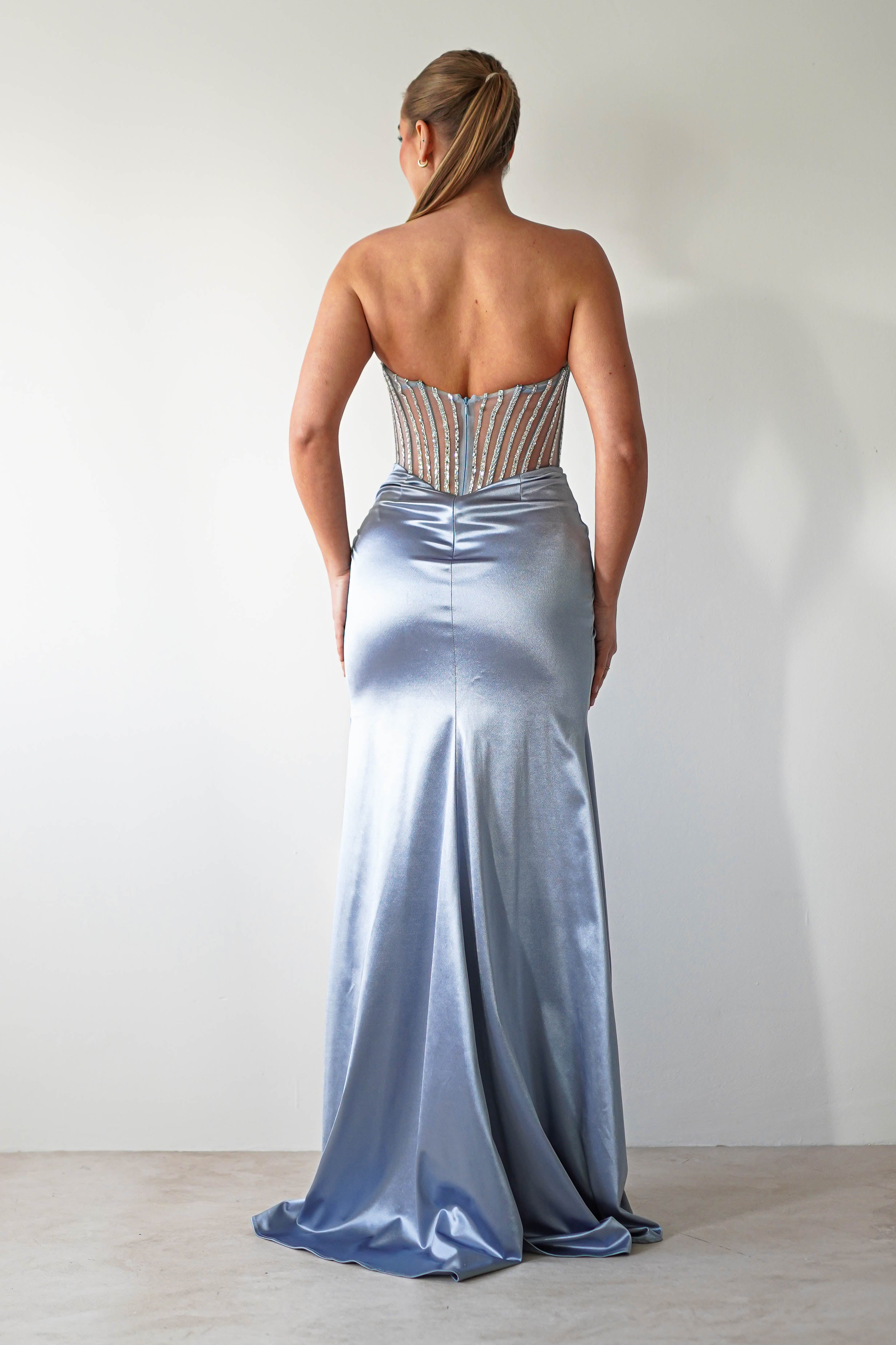 Crystal Bodycon Embellished Gown | Blue - Oh Hello Clothing