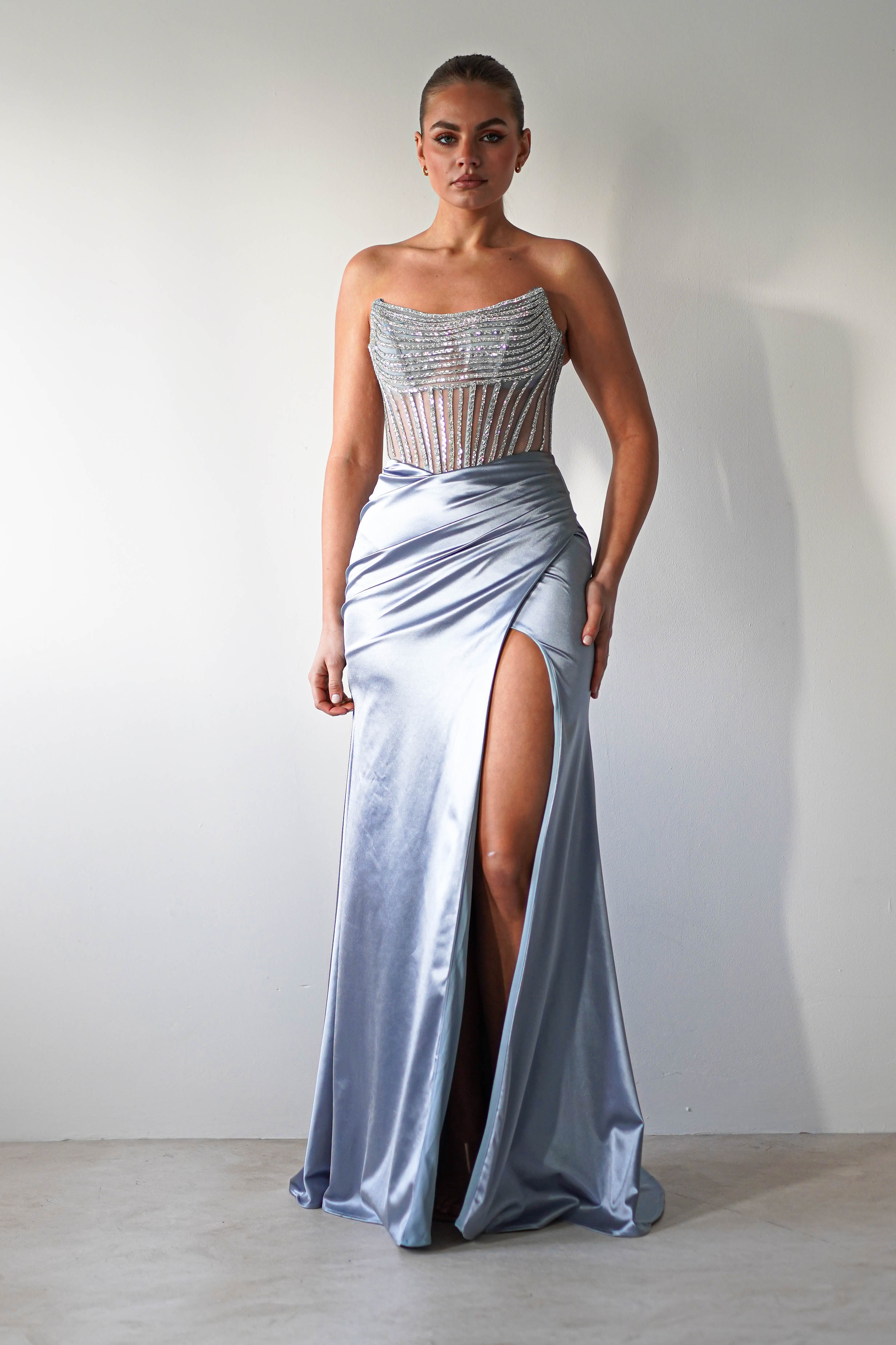 Crystal Bodycon Embellished Gown | Blue - Oh Hello Clothing