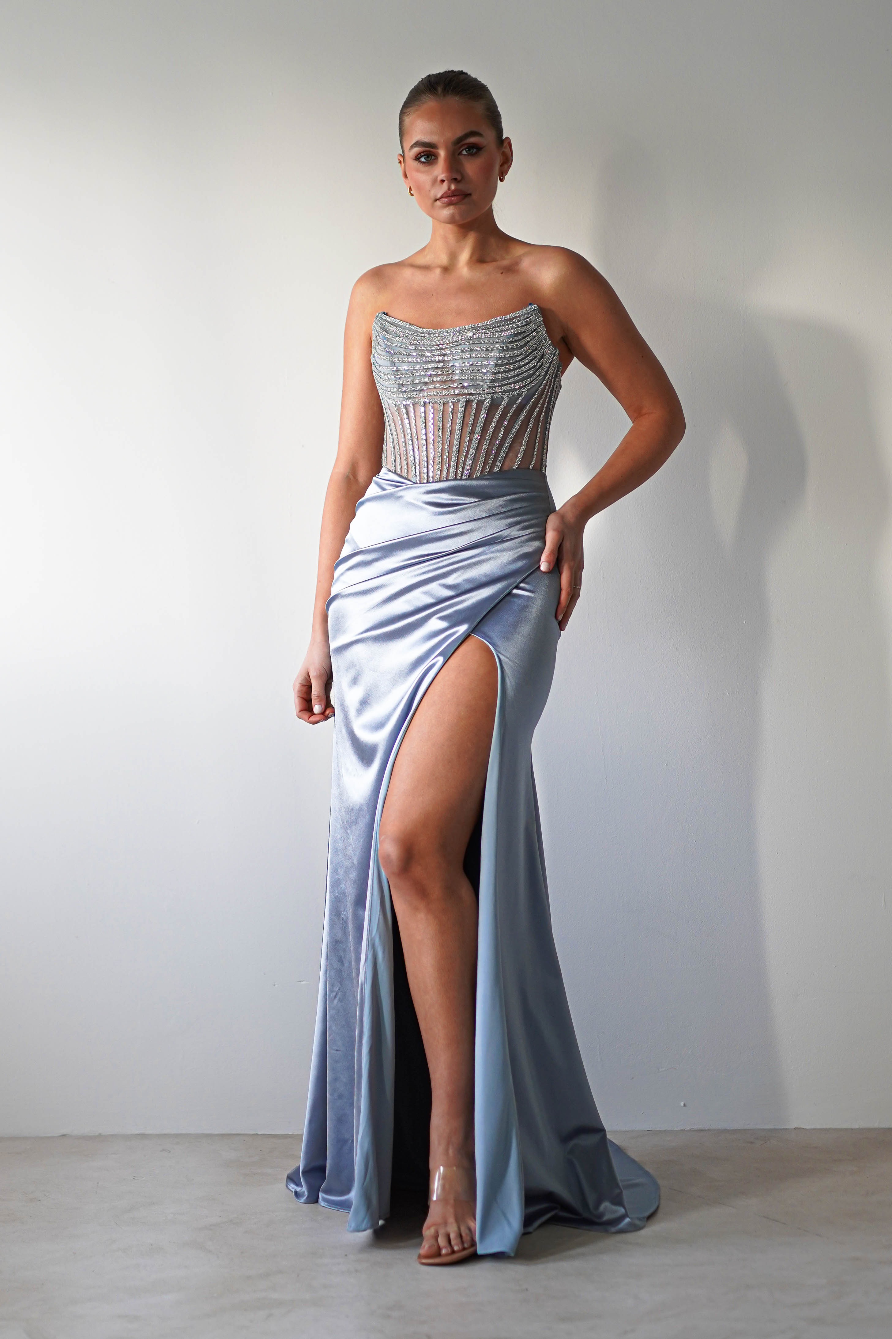 Crystal Bodycon Embellished Gown | Blue - Oh Hello Clothing