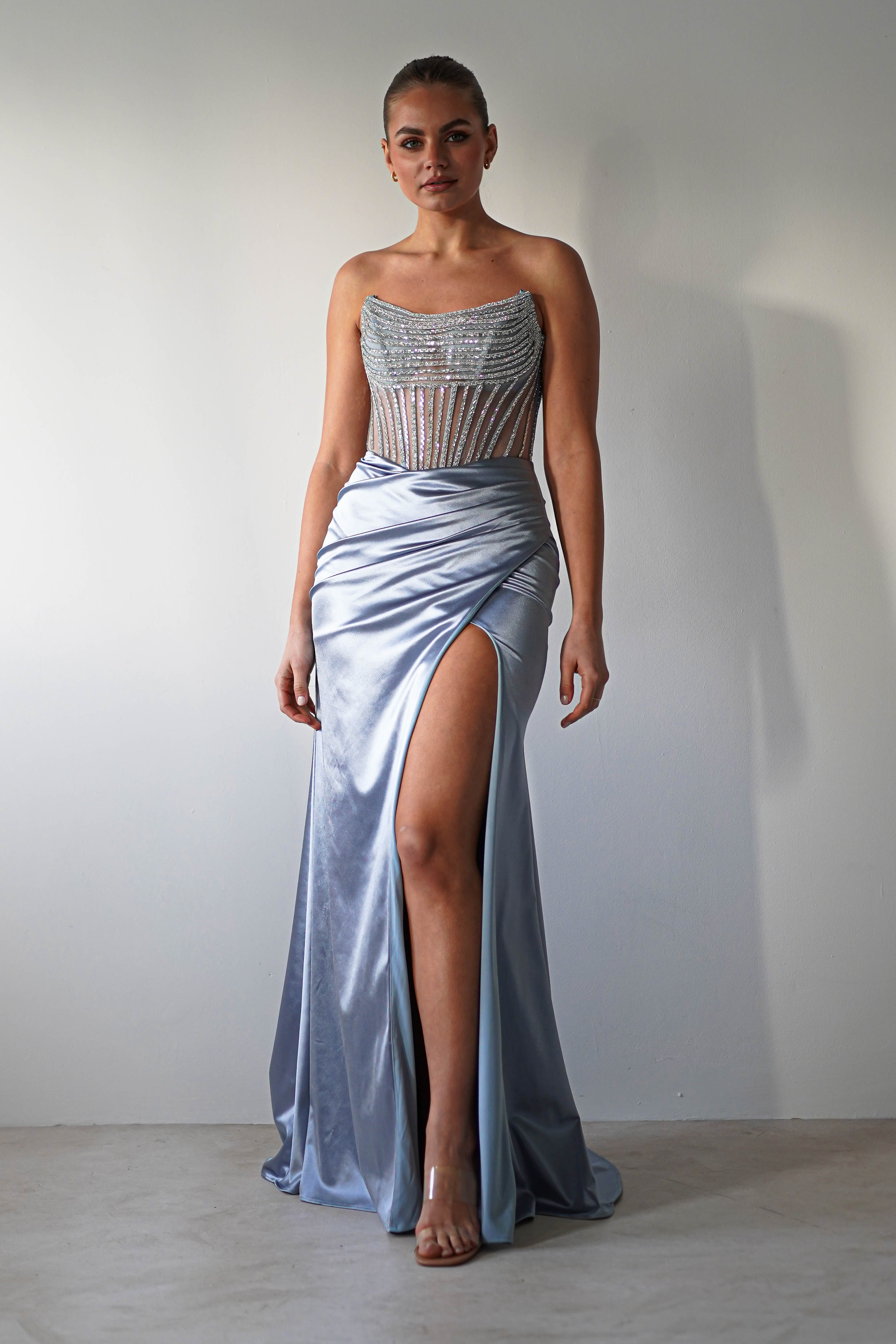 Crystal Bodycon Embellished Gown | Blue - Oh Hello Clothing