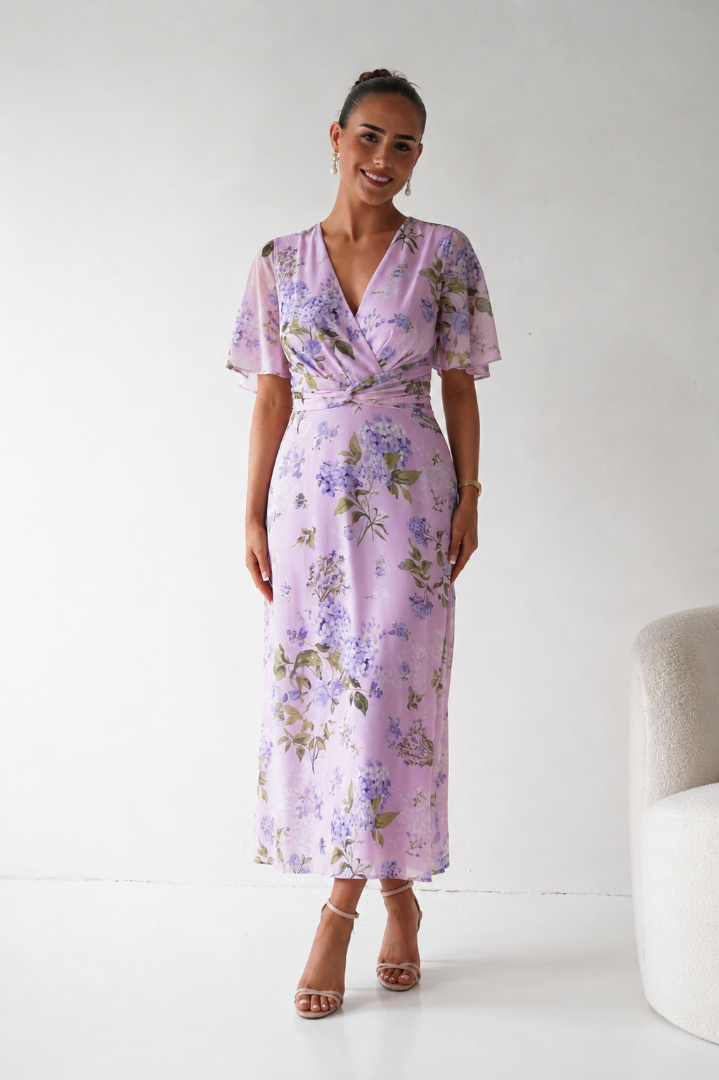 Oh Hello Clothing Women > Clothing > Dresses Daisy Wrap Neck Twist Detail Midi Dress | Lilac