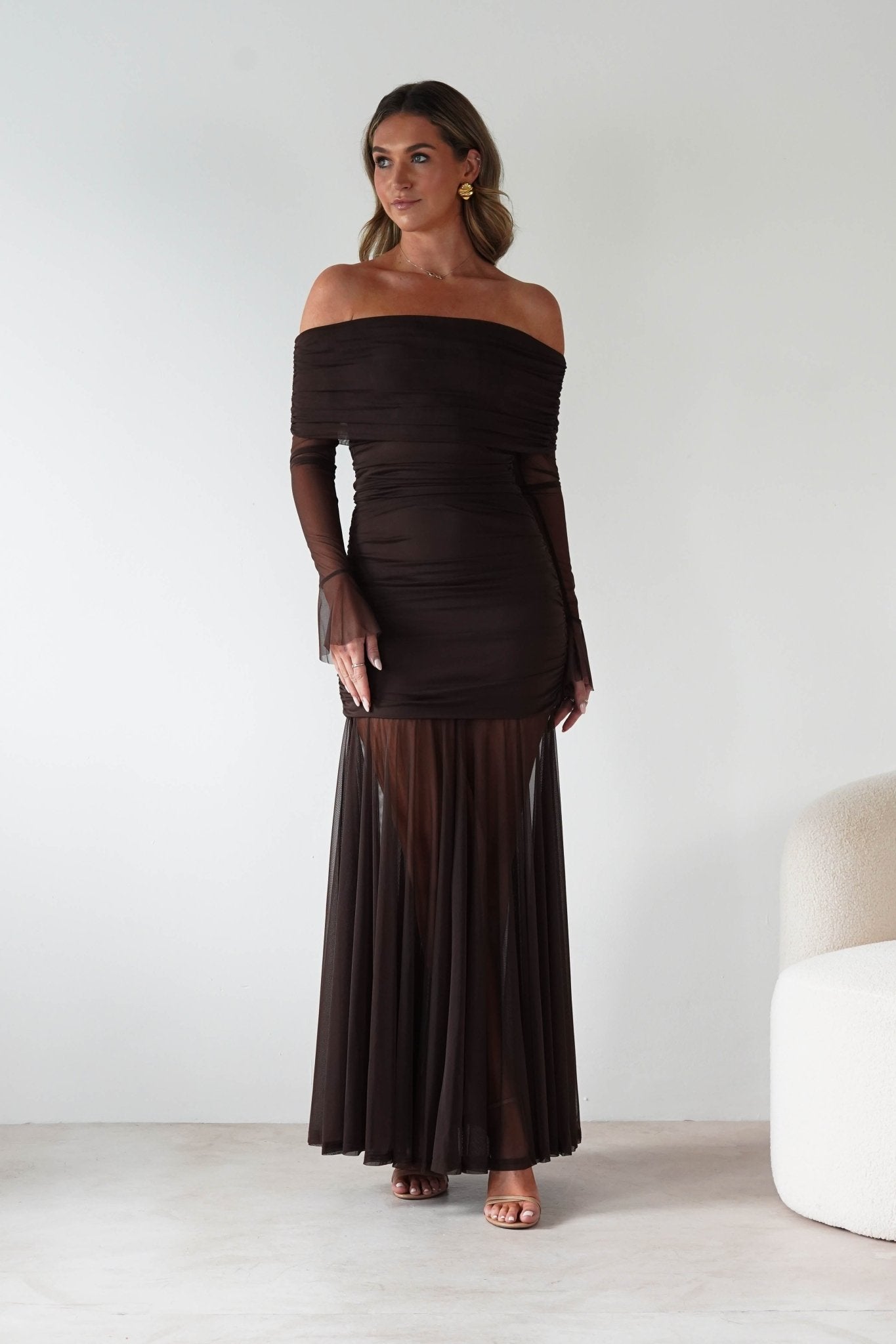 Dalton Mesh Maxi Dress | Brown | Oh Hello Clothing | S (8)
