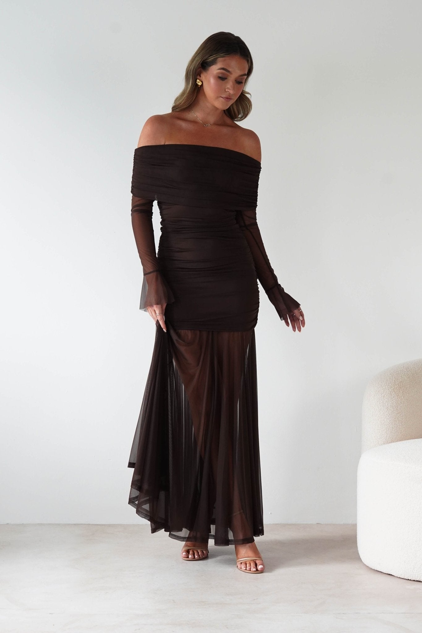 Dalton Mesh Maxi Dress | Brown | Oh Hello Clothing | S (8)