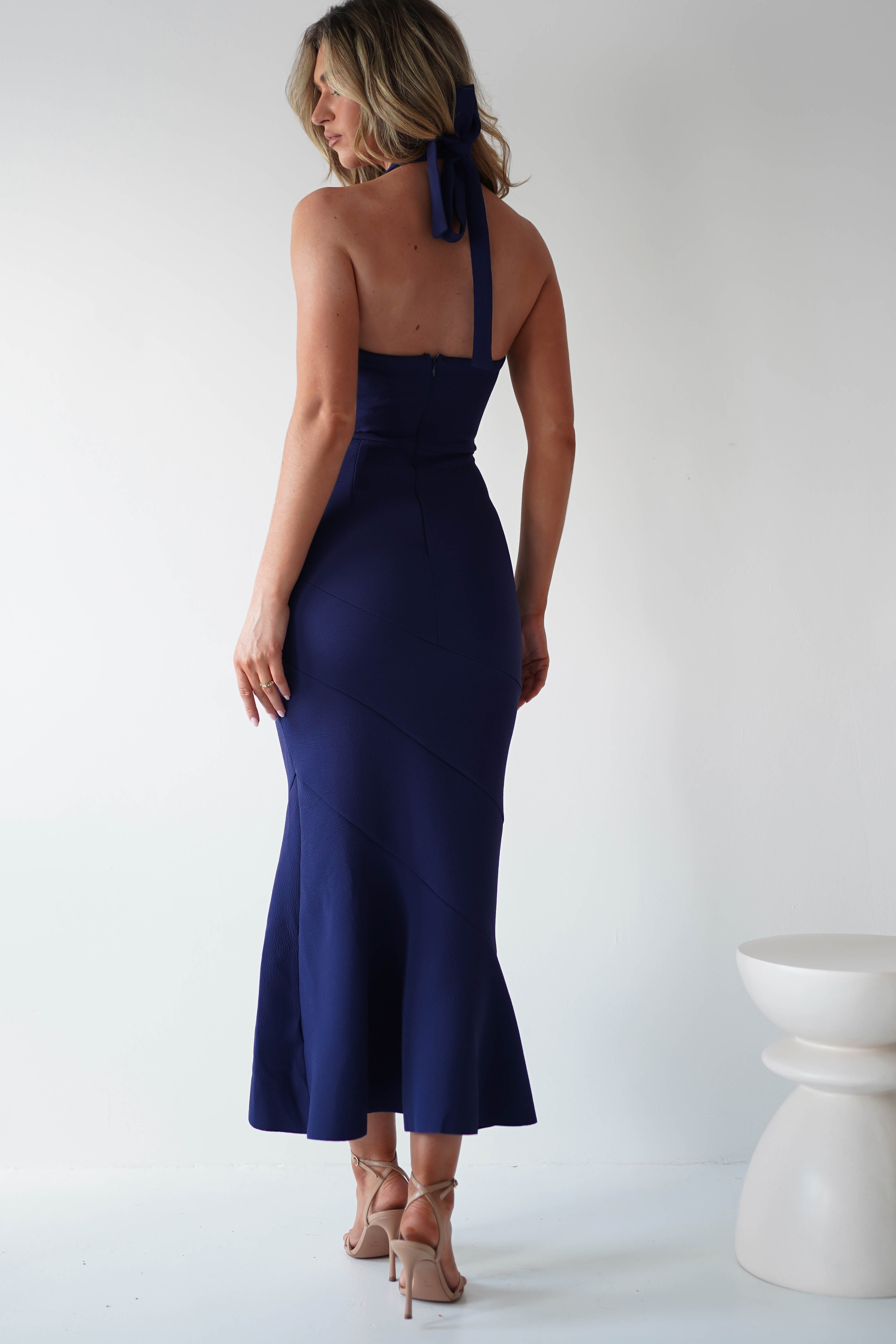 Damaris Textured Midi Dress | Navy | Oh Hello Clothing | XS (6)