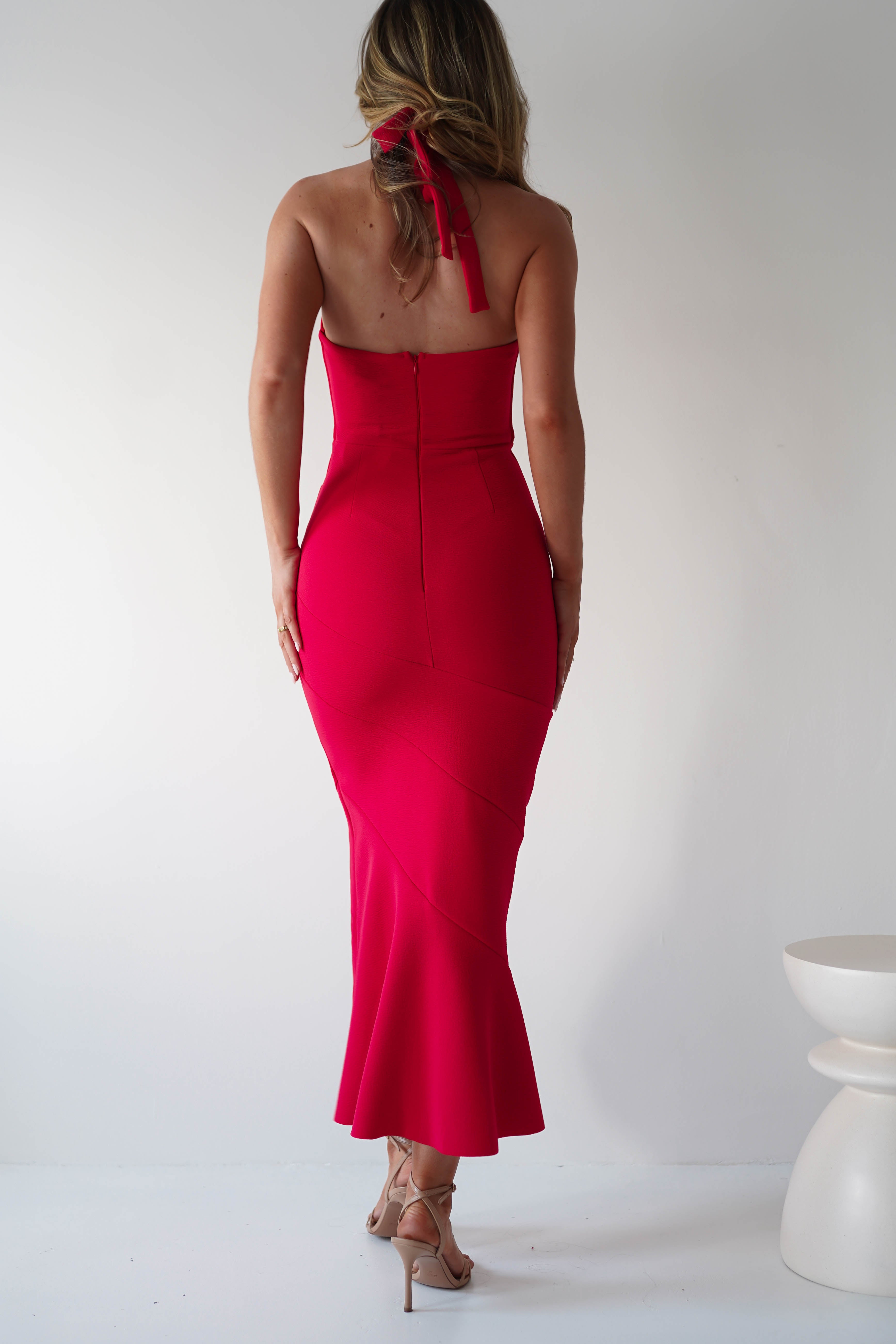 Damaris Textured Midi Dress | Red | Oh Hello Clothing | XS (6)