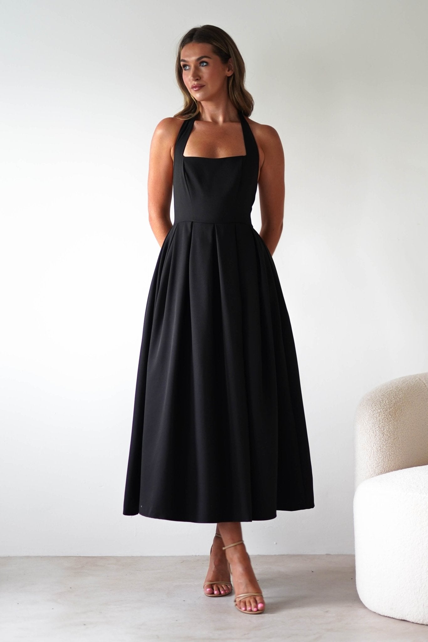 Daria Halter Neck Midi Dress | Black | Oh Hello Clothing | XS (6)