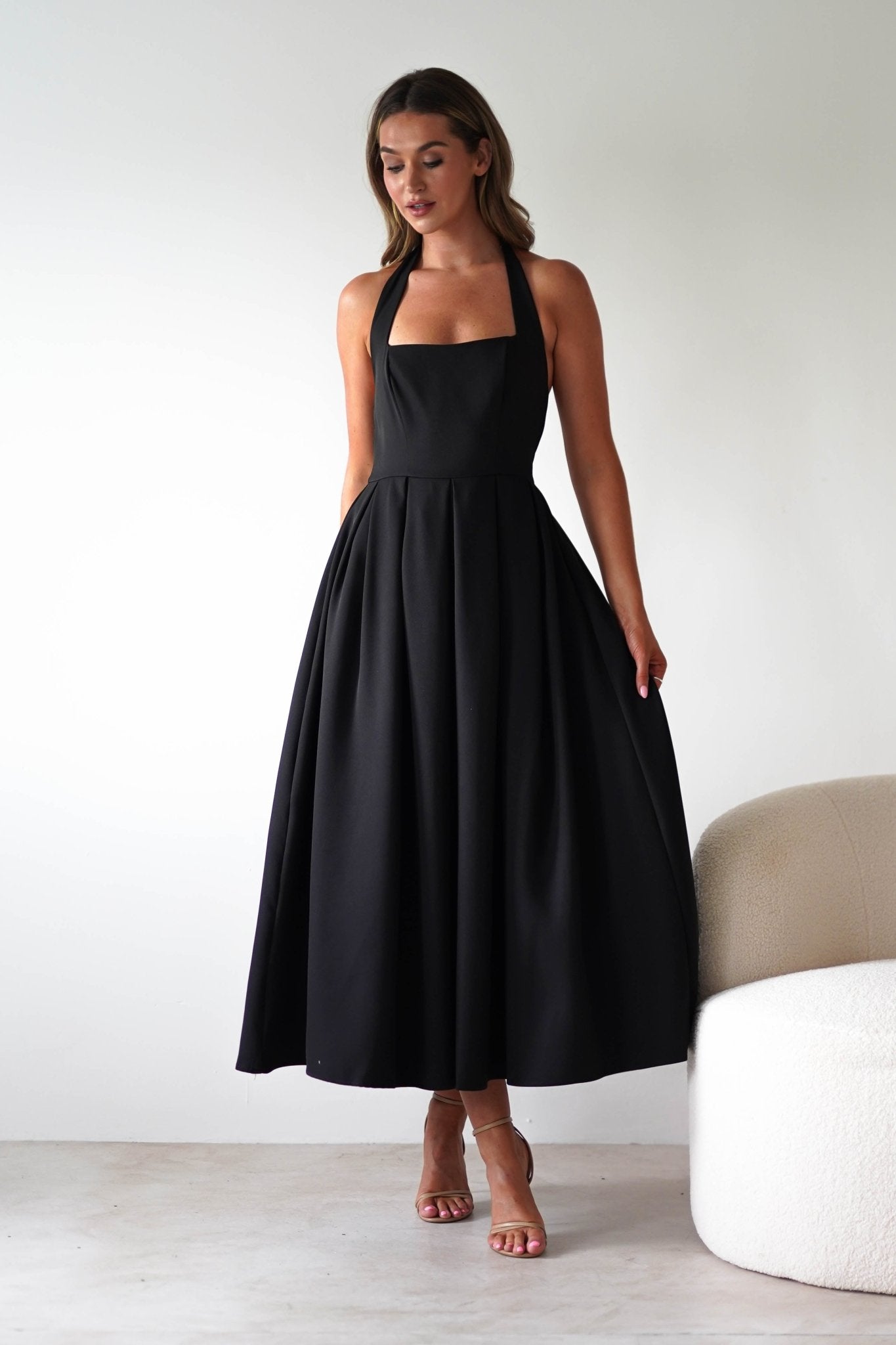 Daria Halter Neck Midi Dress | Black | Oh Hello Clothing | XS (6)