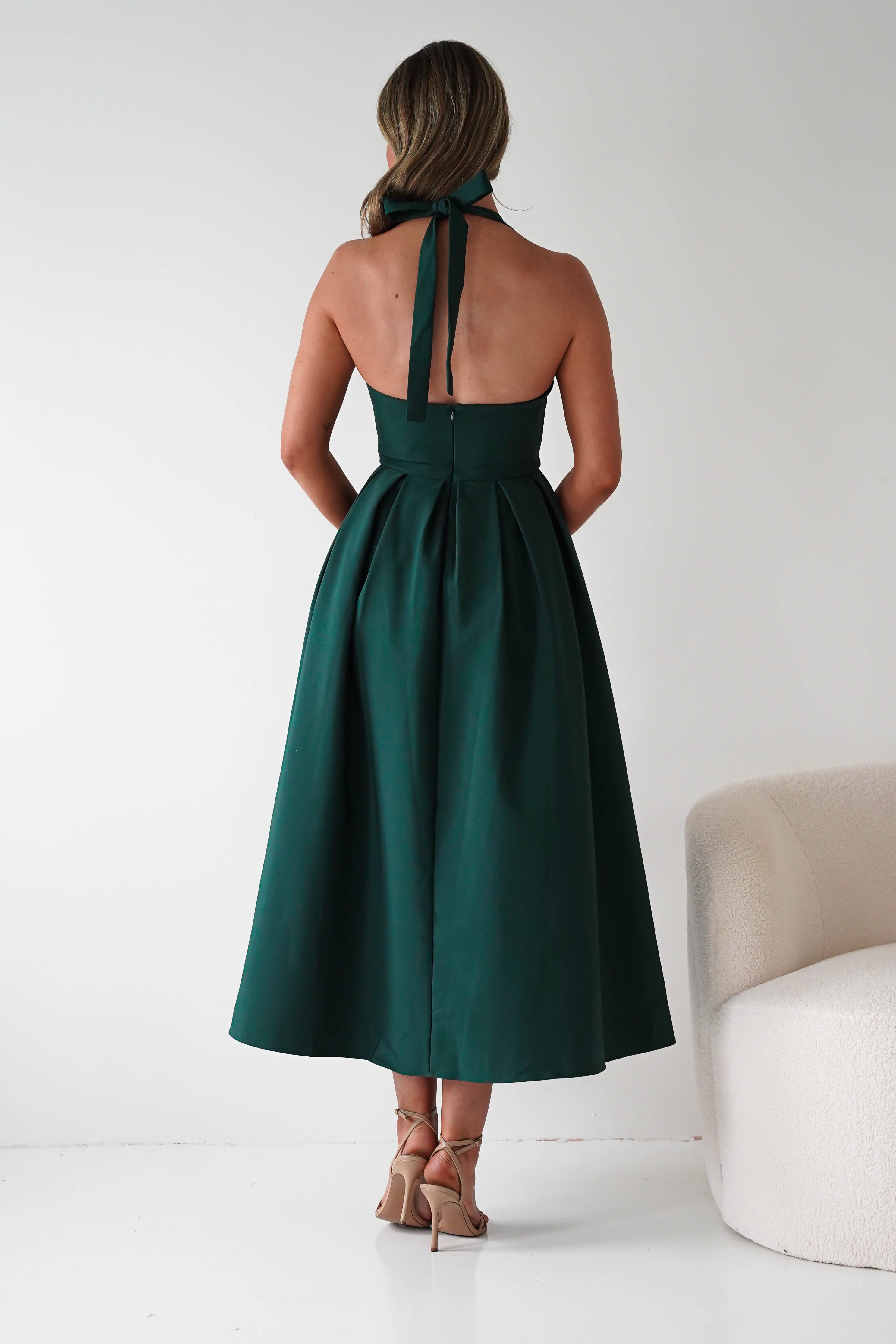 Oh Hello Clothing Dresses Daria Halter Neck Midi Dress | Forest Green