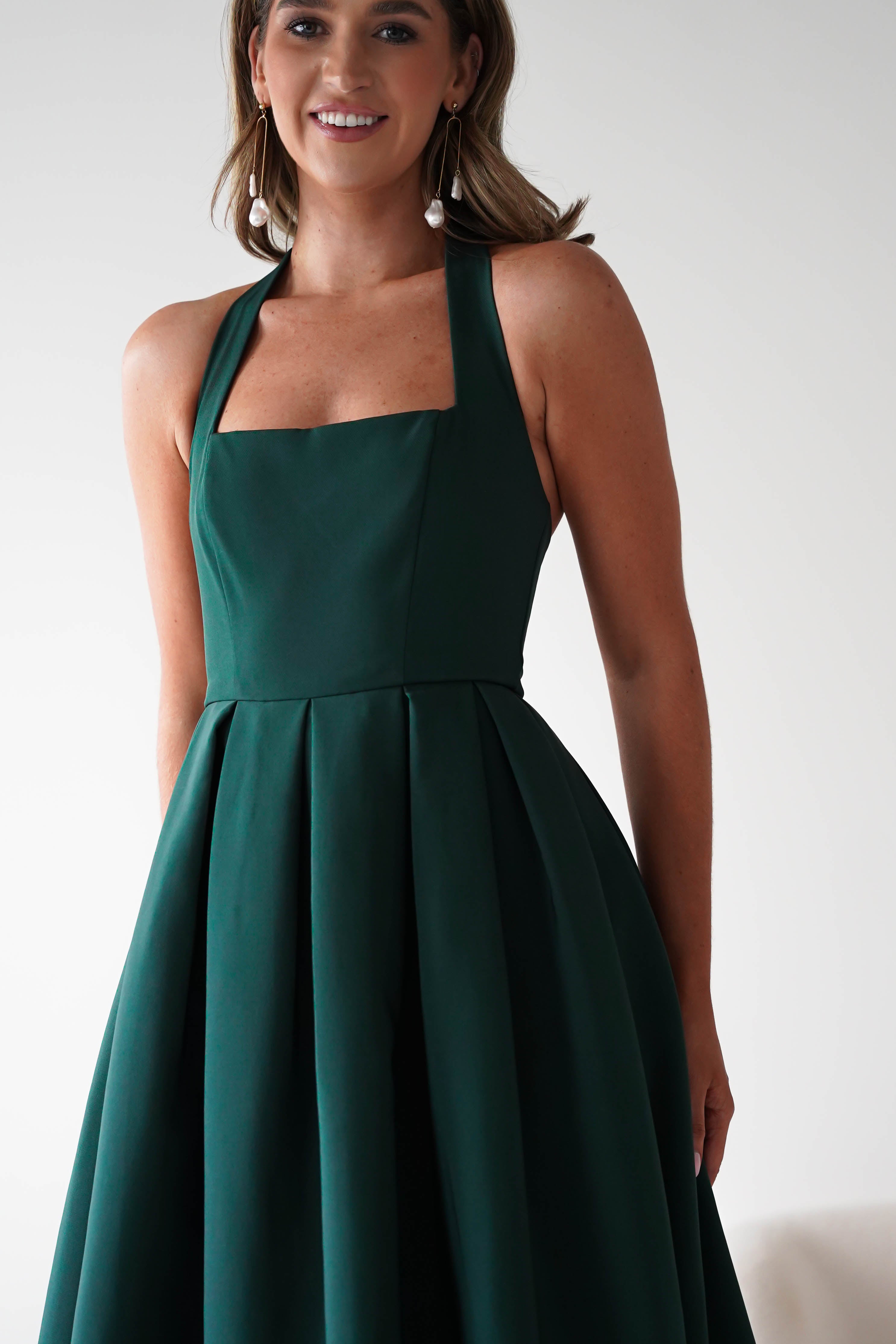 Oh Hello Clothing Dresses Daria Halter Neck Midi Dress | Forest Green