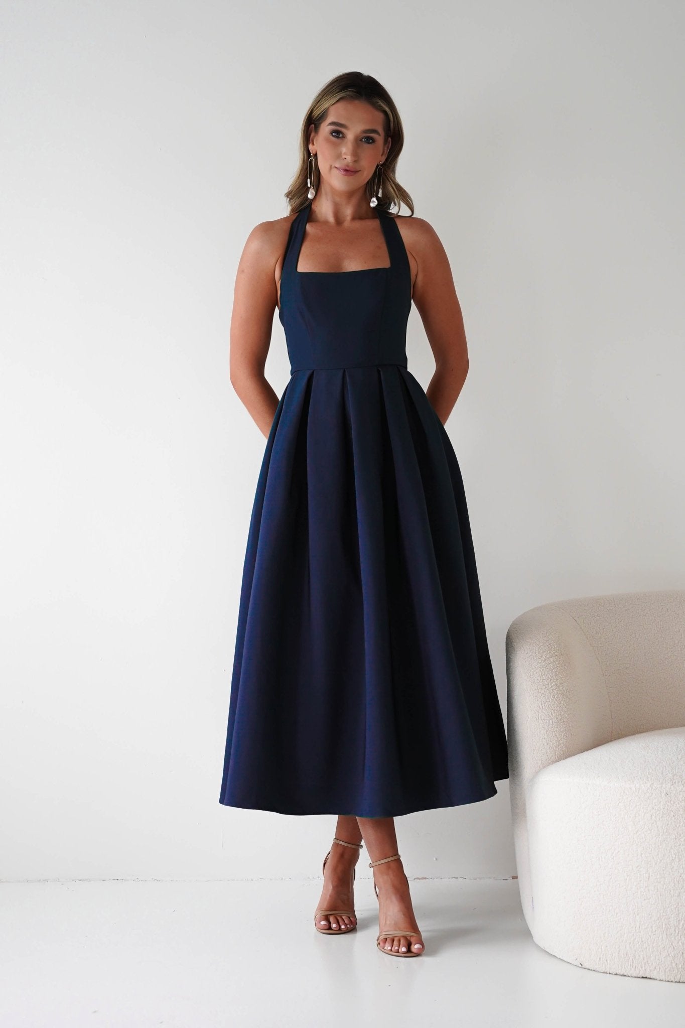 Daria Halter Neck Midi Dress | Navy | Oh Hello Clothing | XS (6)