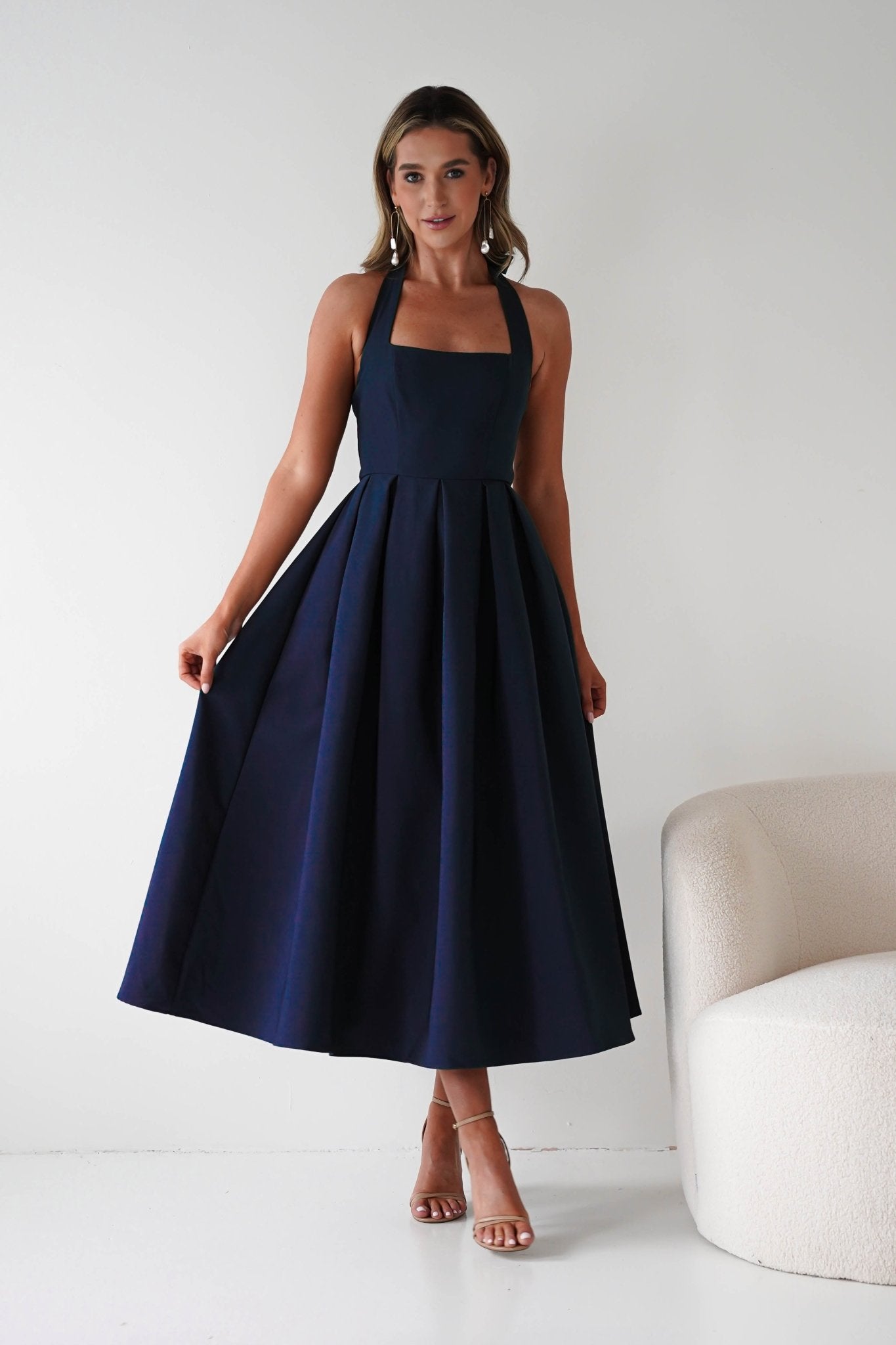 Daria Halter Neck Midi Dress | Navy | Oh Hello Clothing | XS (6)
