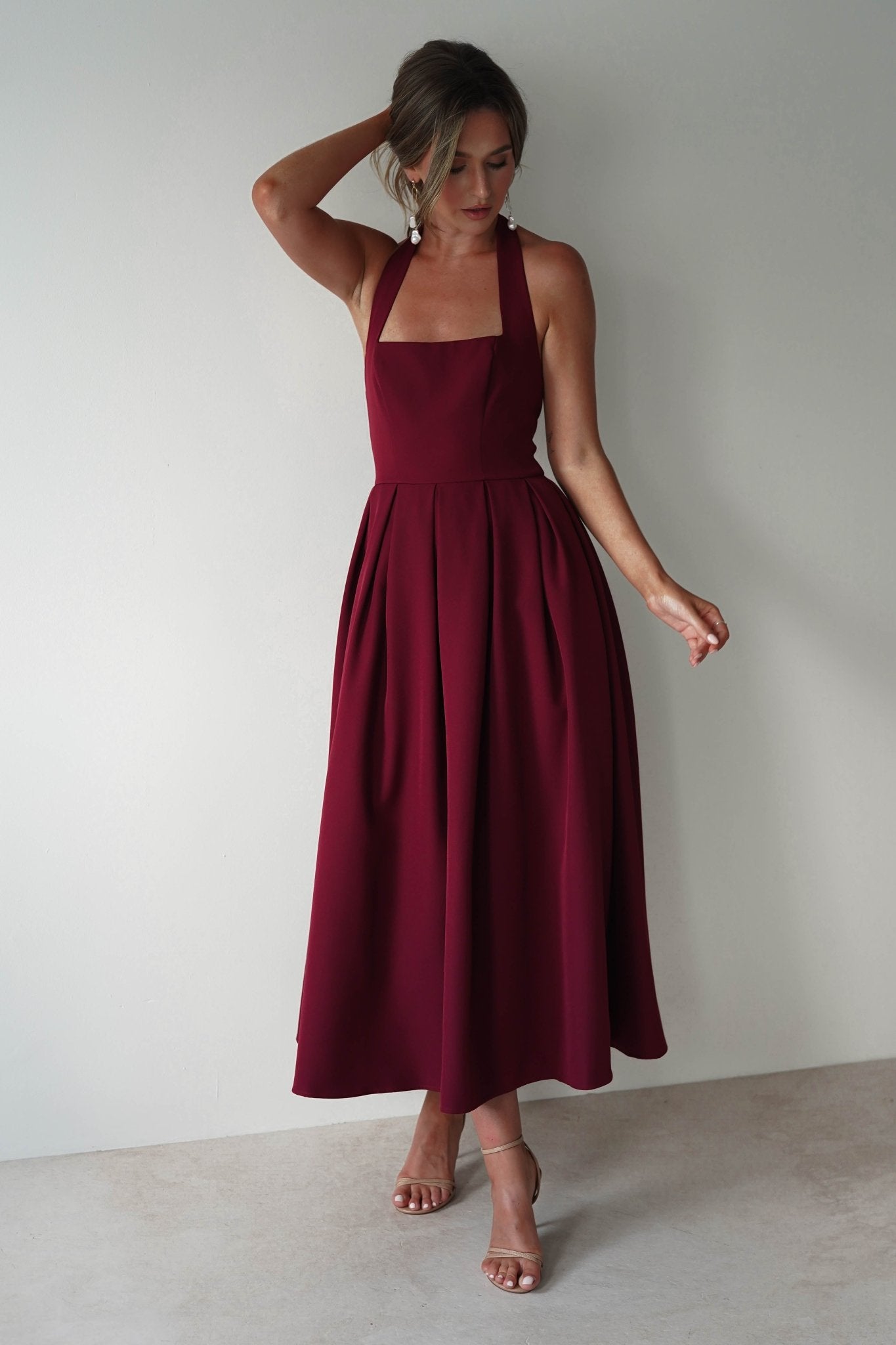 Daria Halter Neck Midi Dress | Wine | Oh Hello Clothing | XS (6)