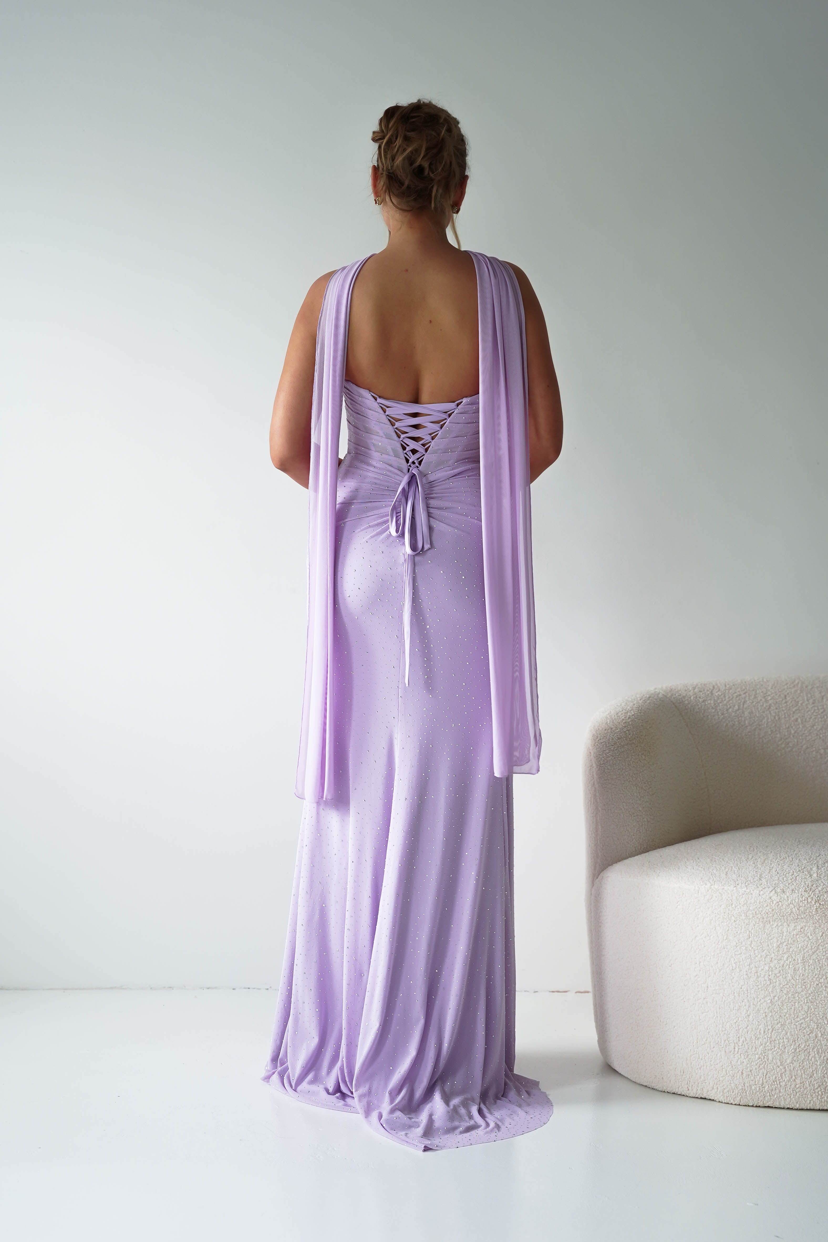 Oh Hello Clothing Dresses > Prom Dresses Diana Draped Strapless Rhinestone Gown | Lavender