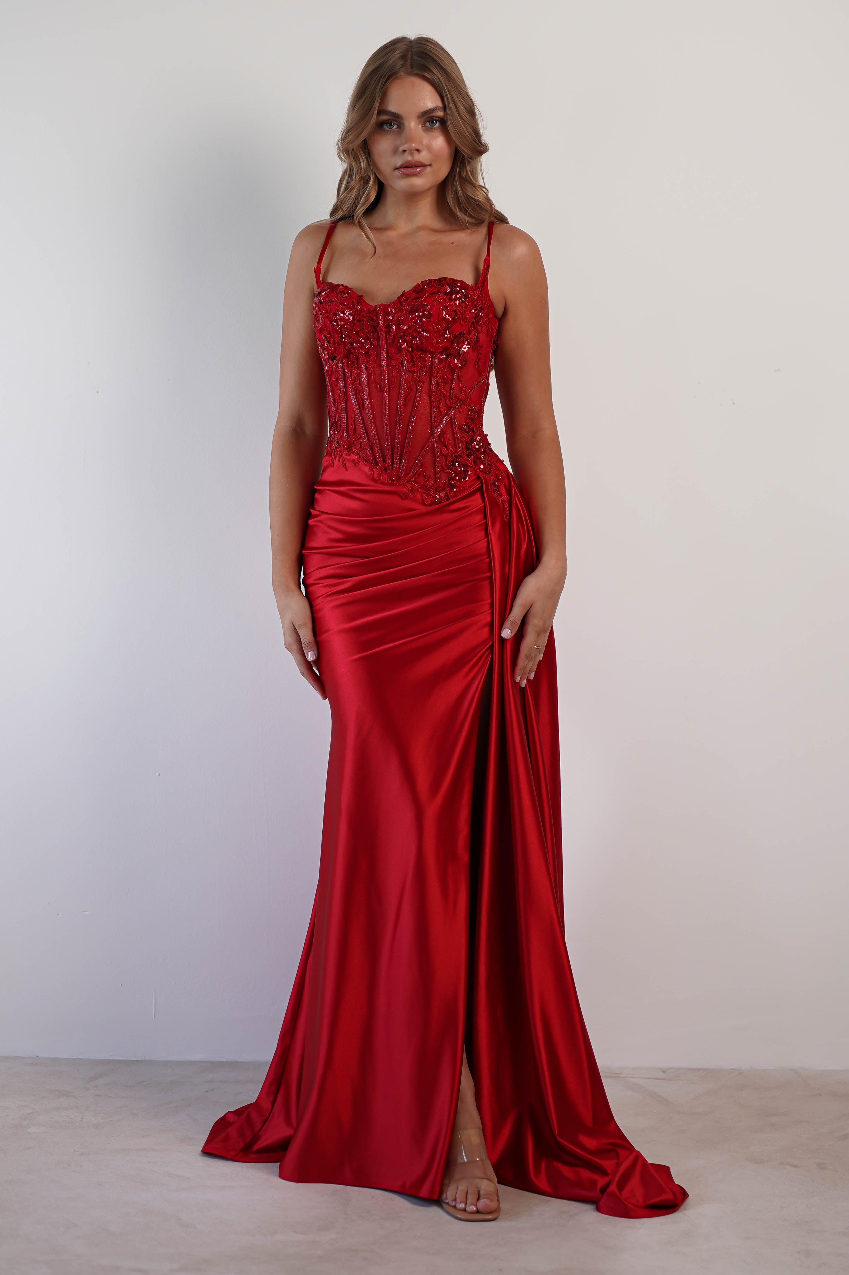 Diva Embellished Corset Gown | Red | Oh Hello Clothing | XS (6)