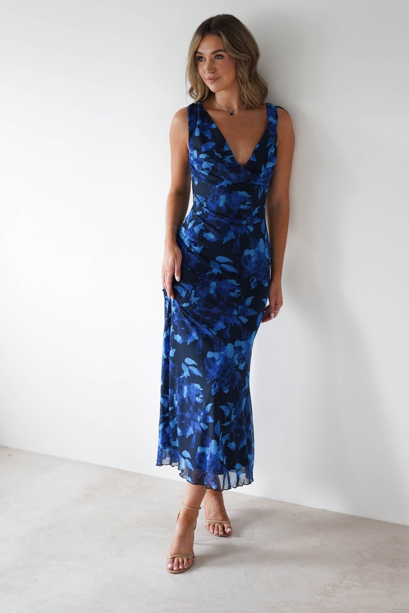 Donatella Mesh Floral Maxi Dress | Blue Print | Oh Hello Clothing | XS (6)