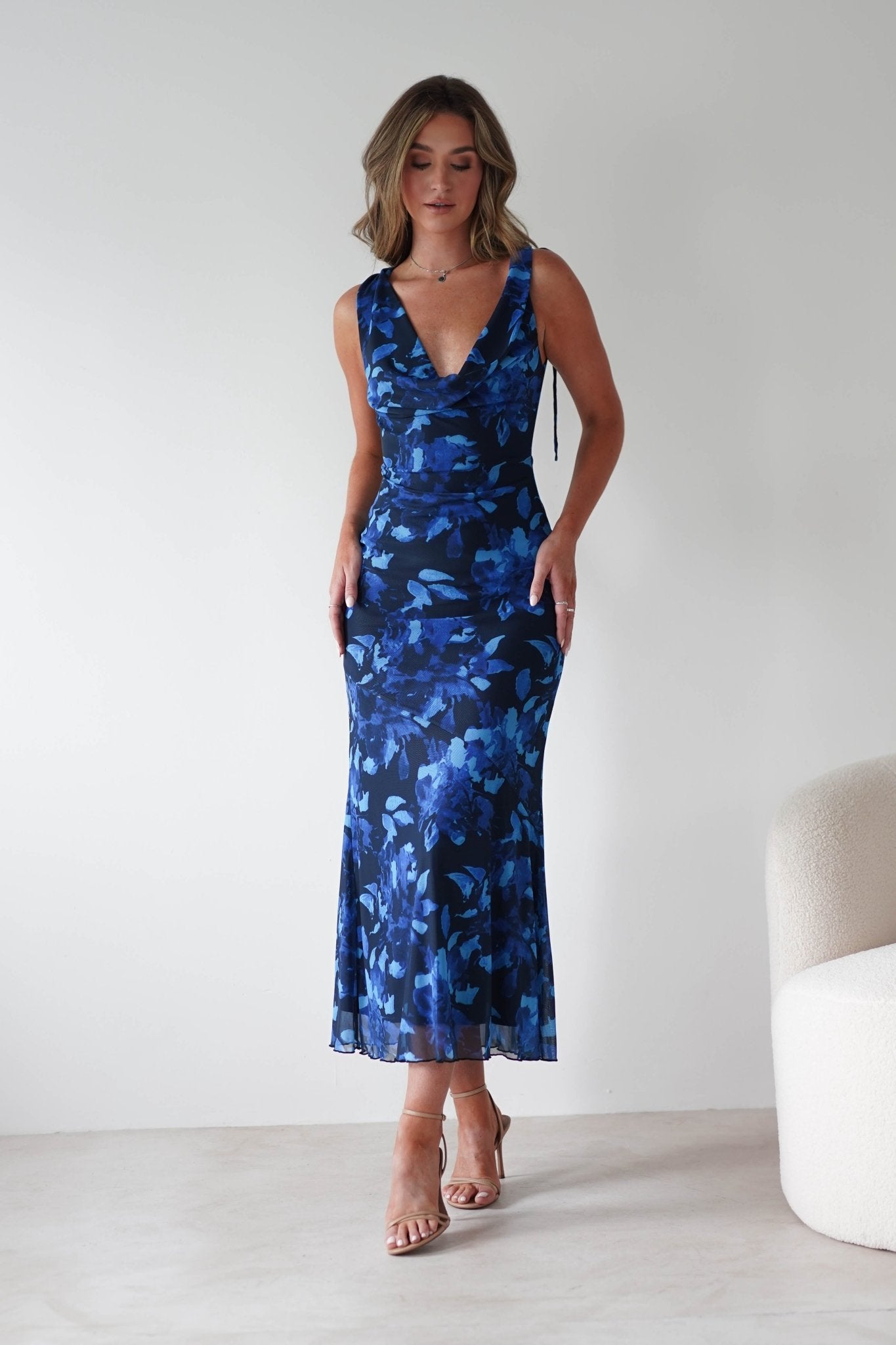 Donatella Mesh Floral Maxi Dress | Blue Print | Oh Hello Clothing | XS (6)