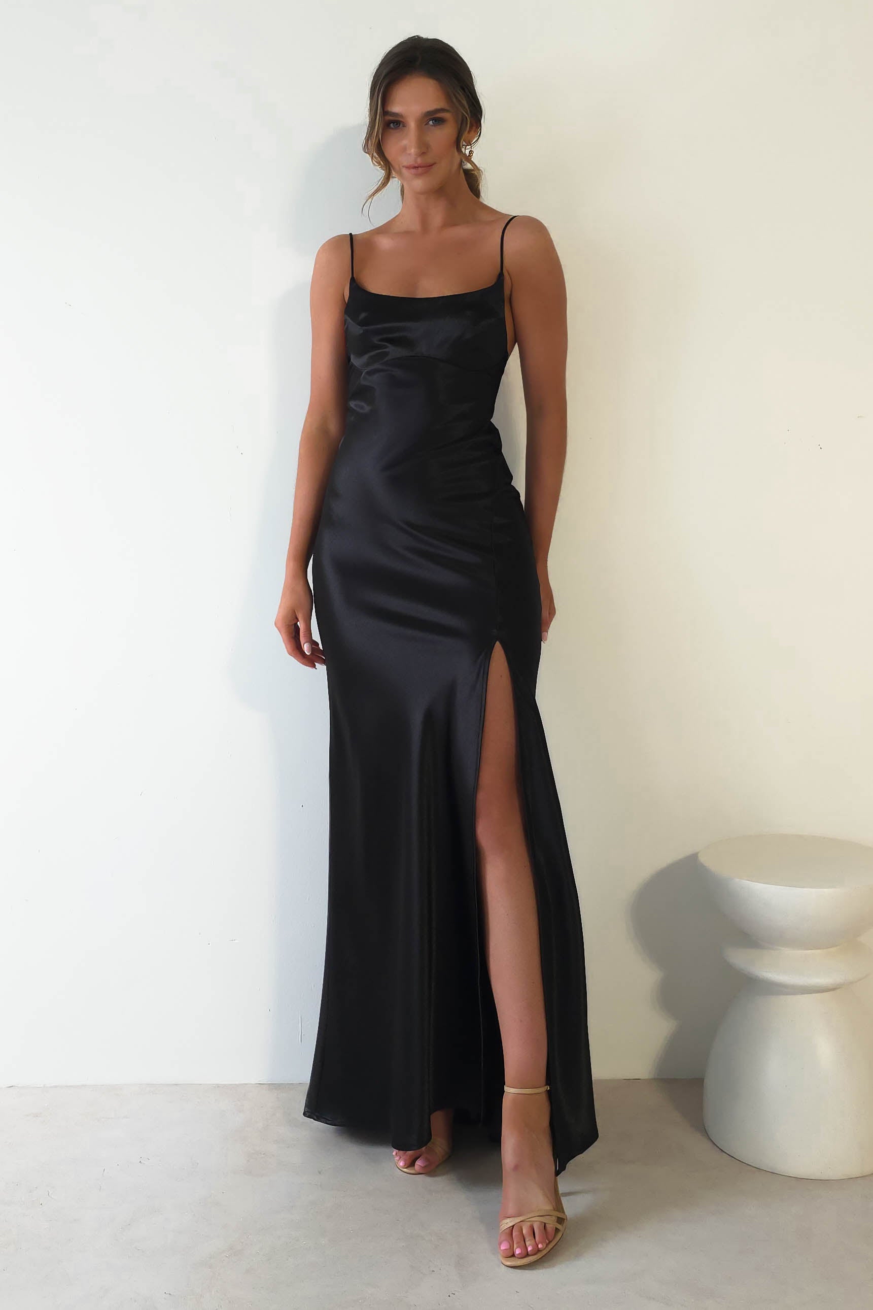 Celinee Satin Maxi Gown | Black - Oh Hello Clothing