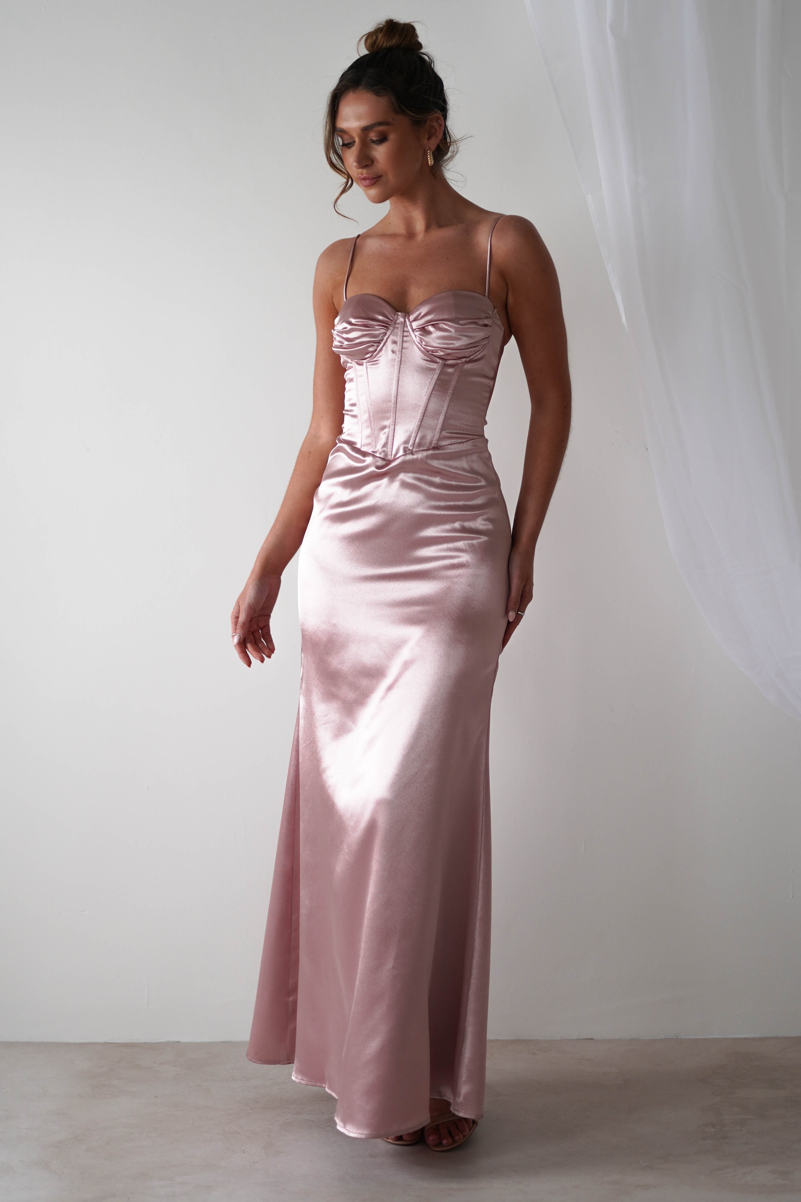 Idonia Satin Corset Gown | Rose