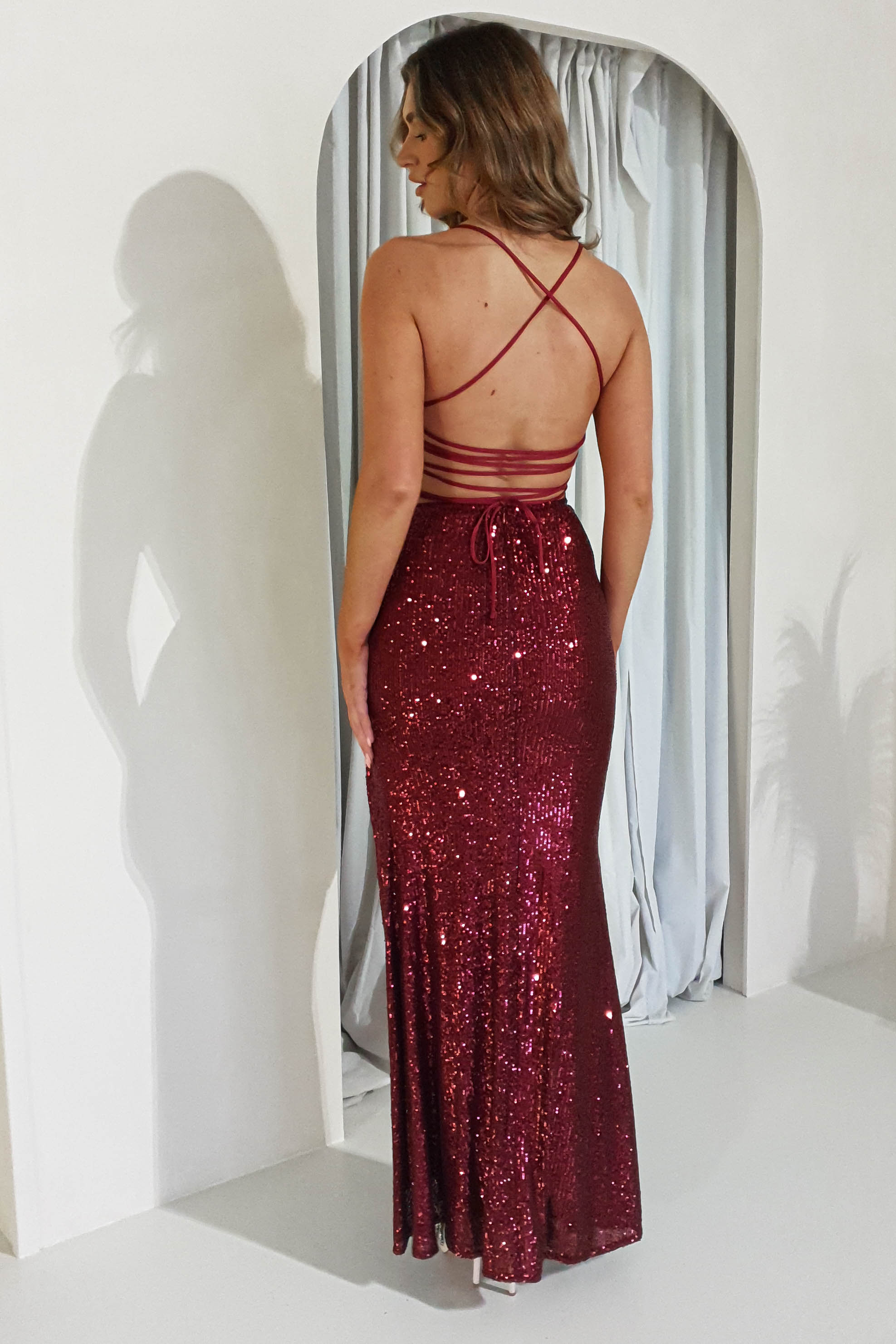 Sorella Bodycon Sequin Gown | Dark Red | Oh Hello Clothing | XS (6)