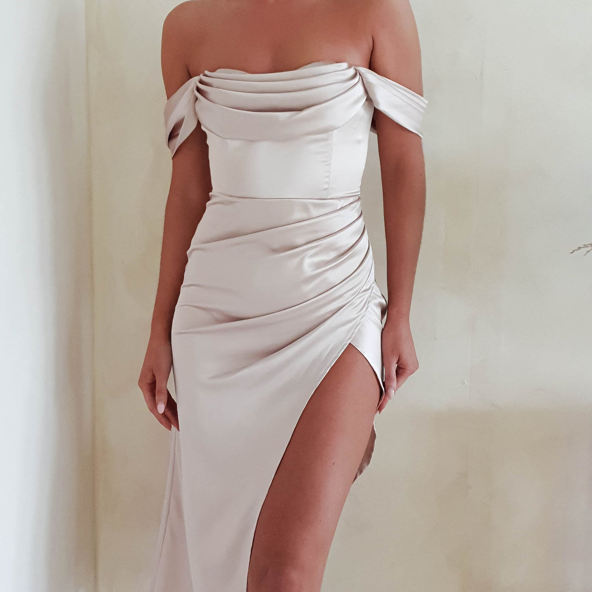 Aby Soft Satin Midi Dress | Champagne | Graduation | Bride To Be Hen Dress   Oh Hello Clothing