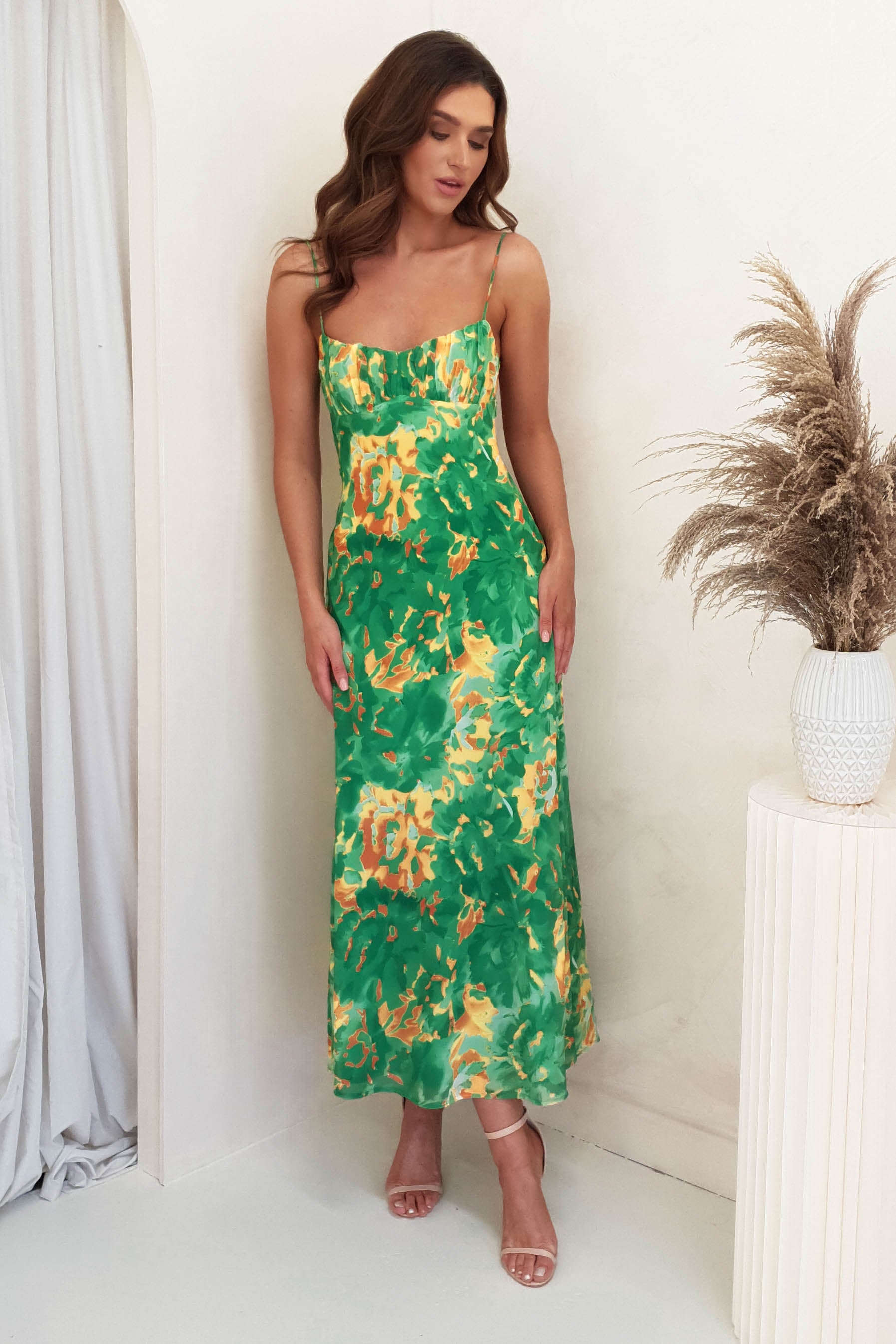 Nitha Printed Maxi Dress, Green Print