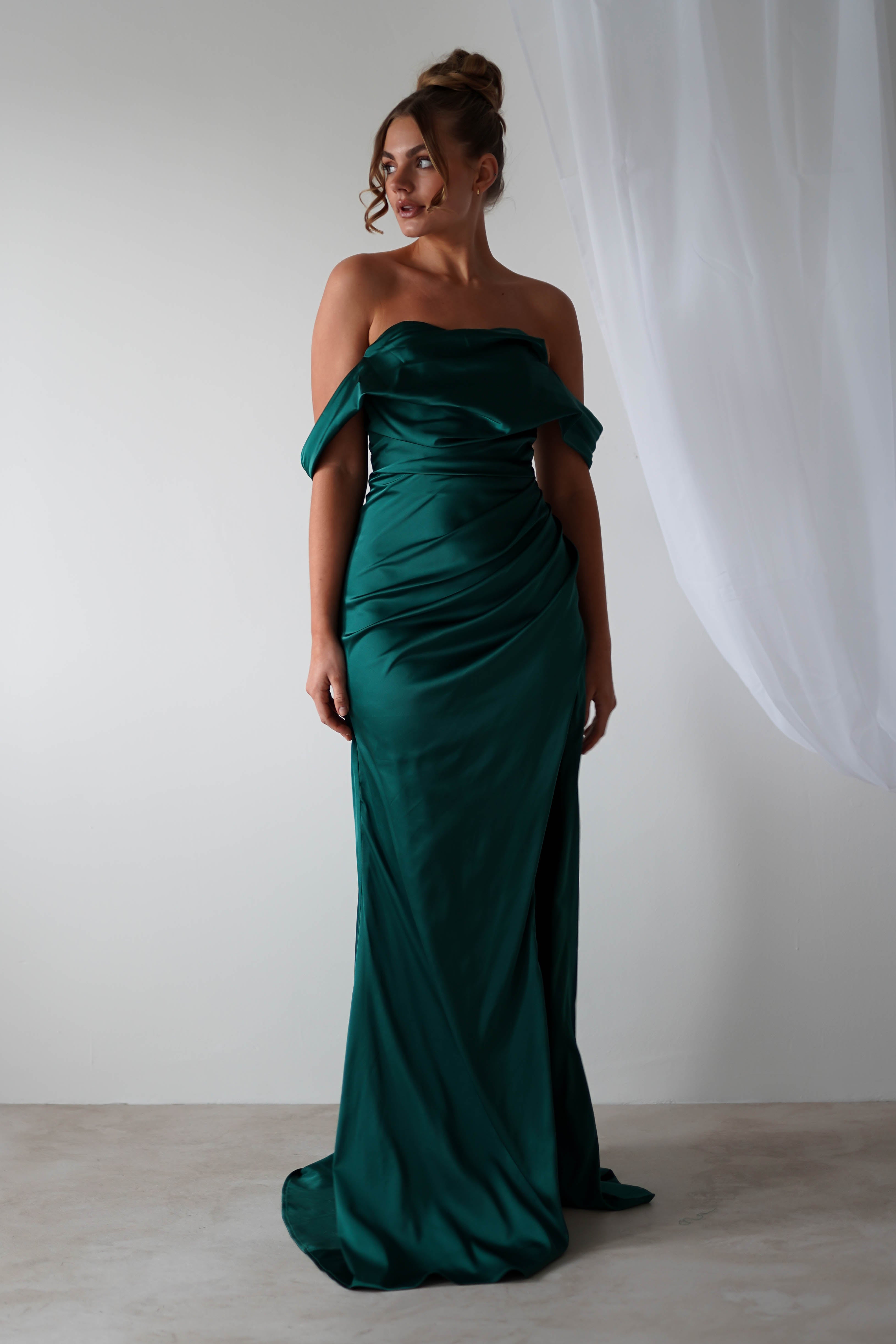 Beth Draped Silky Satin Gown | Green - Oh Hello Clothing