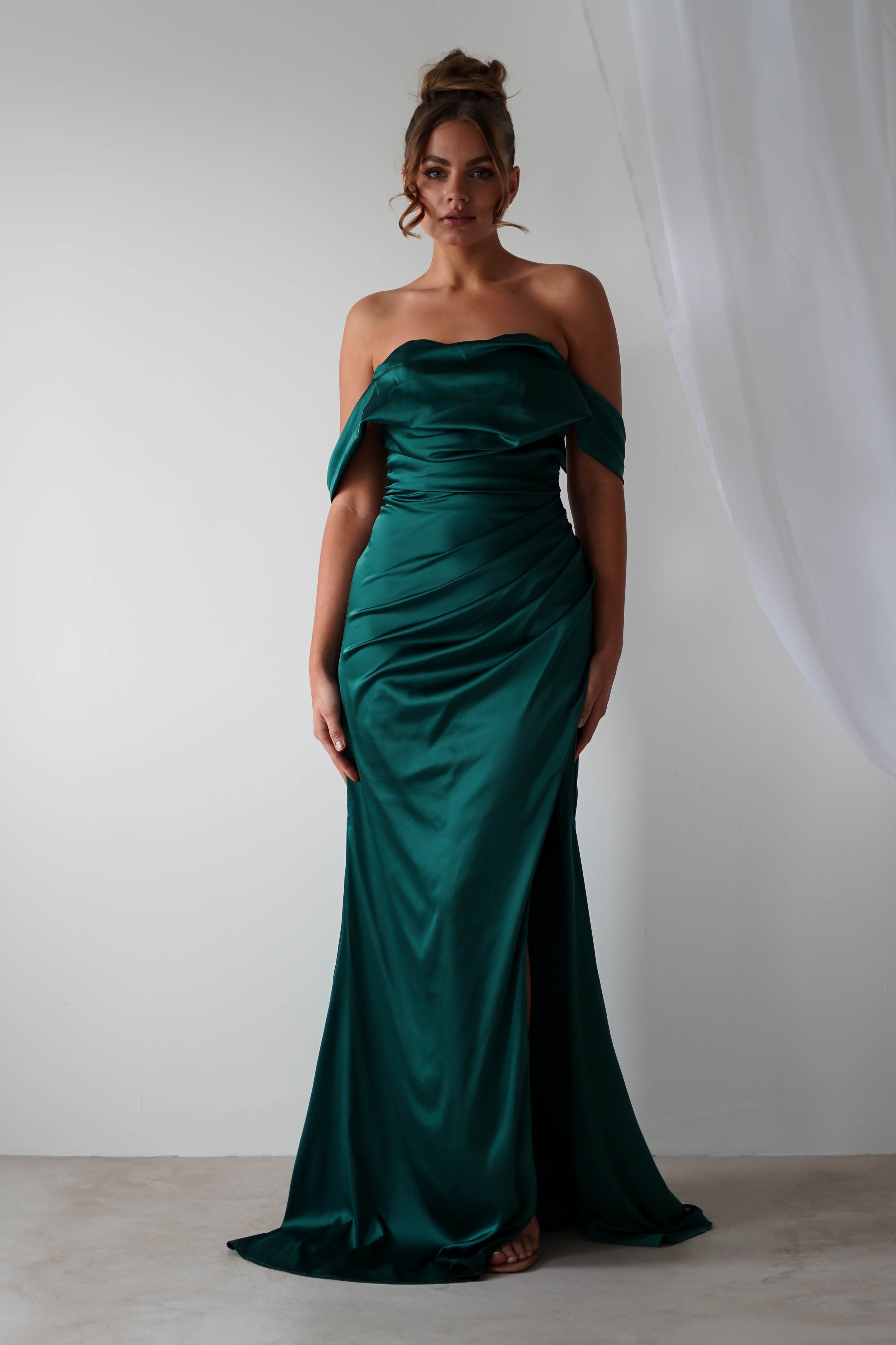 Beth Draped Silky Satin Gown | Green - Oh Hello Clothing