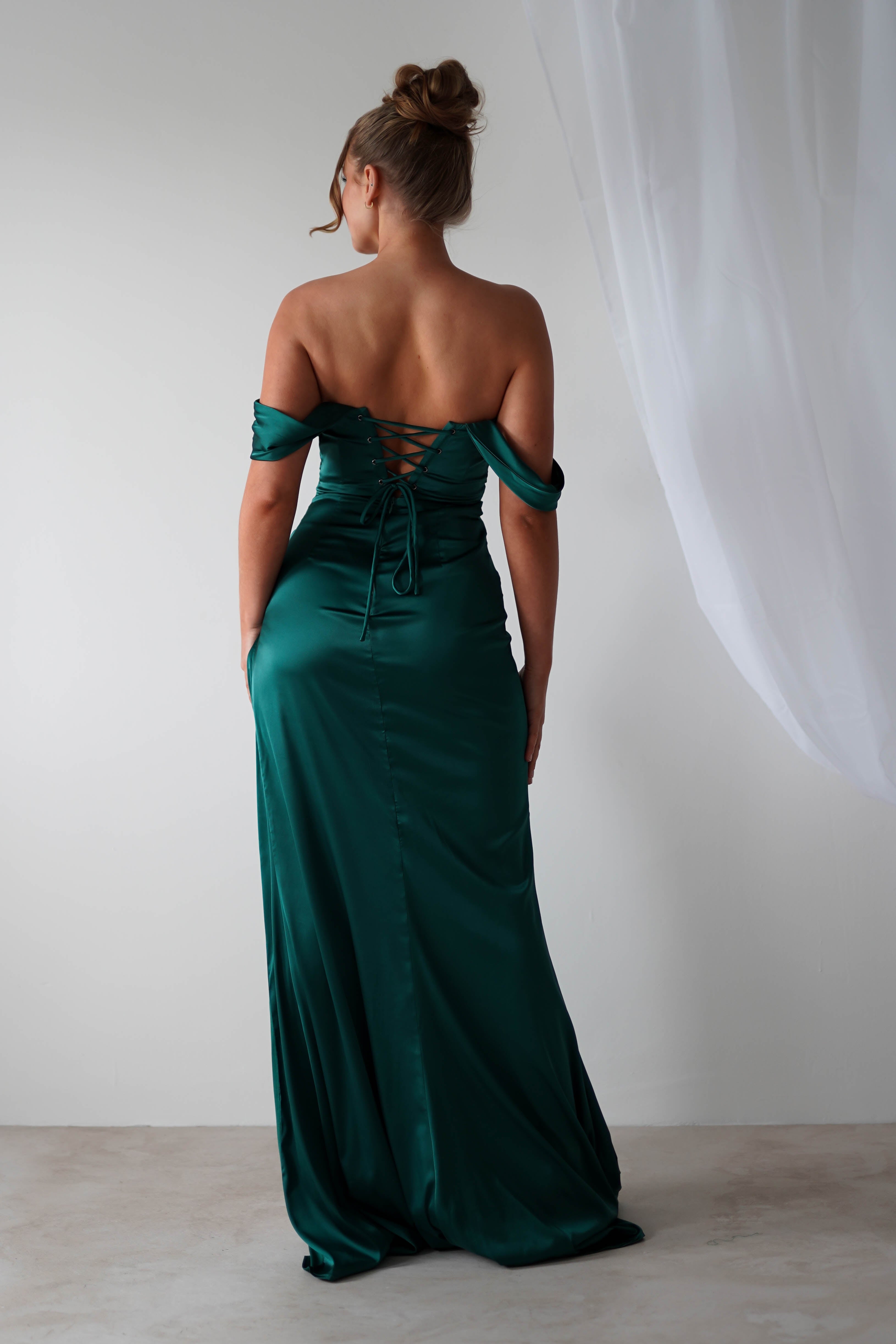 Beth Draped Silky Satin Gown | Green - Oh Hello Clothing