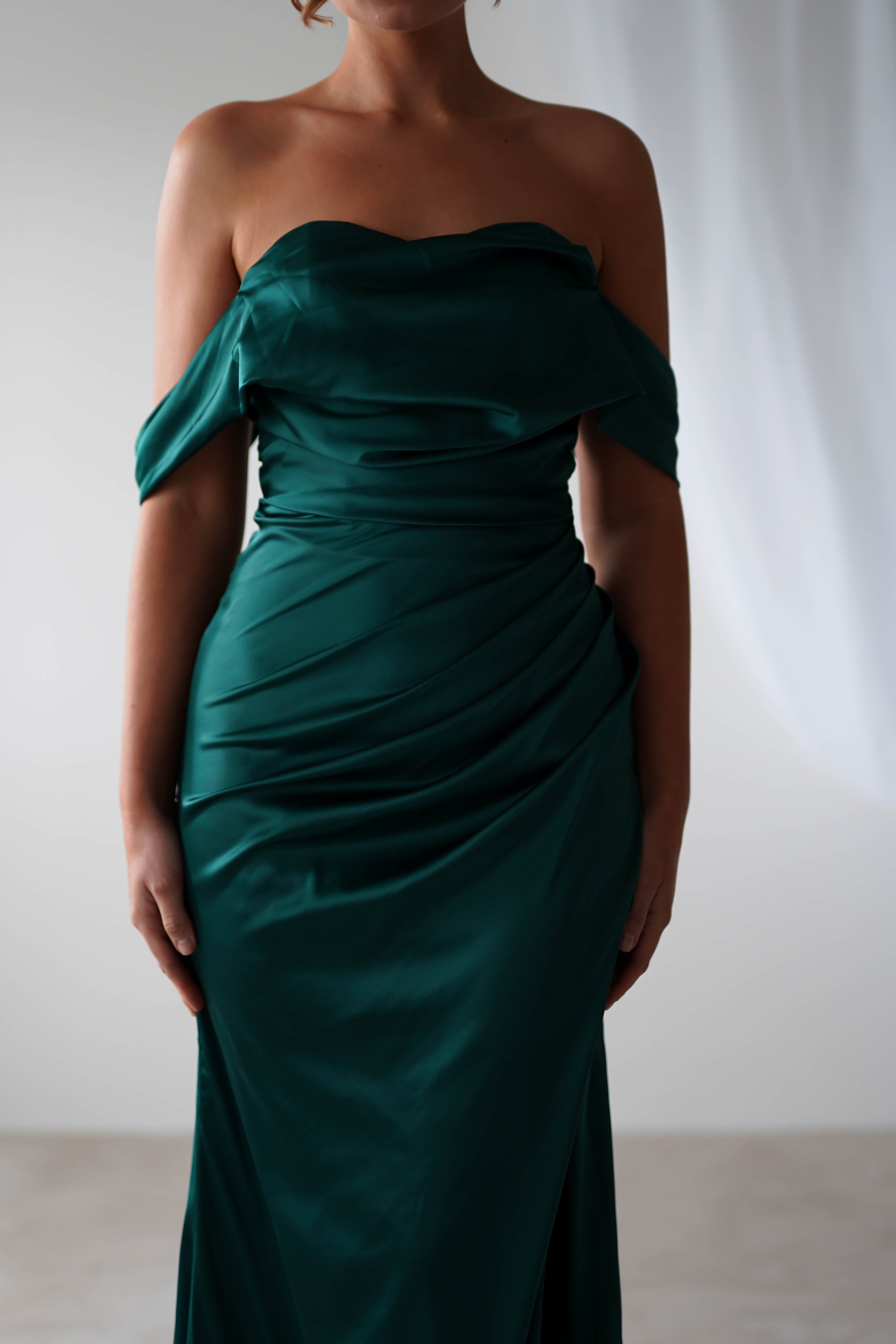Beth Draped Silky Satin Gown | Green - Oh Hello Clothing
