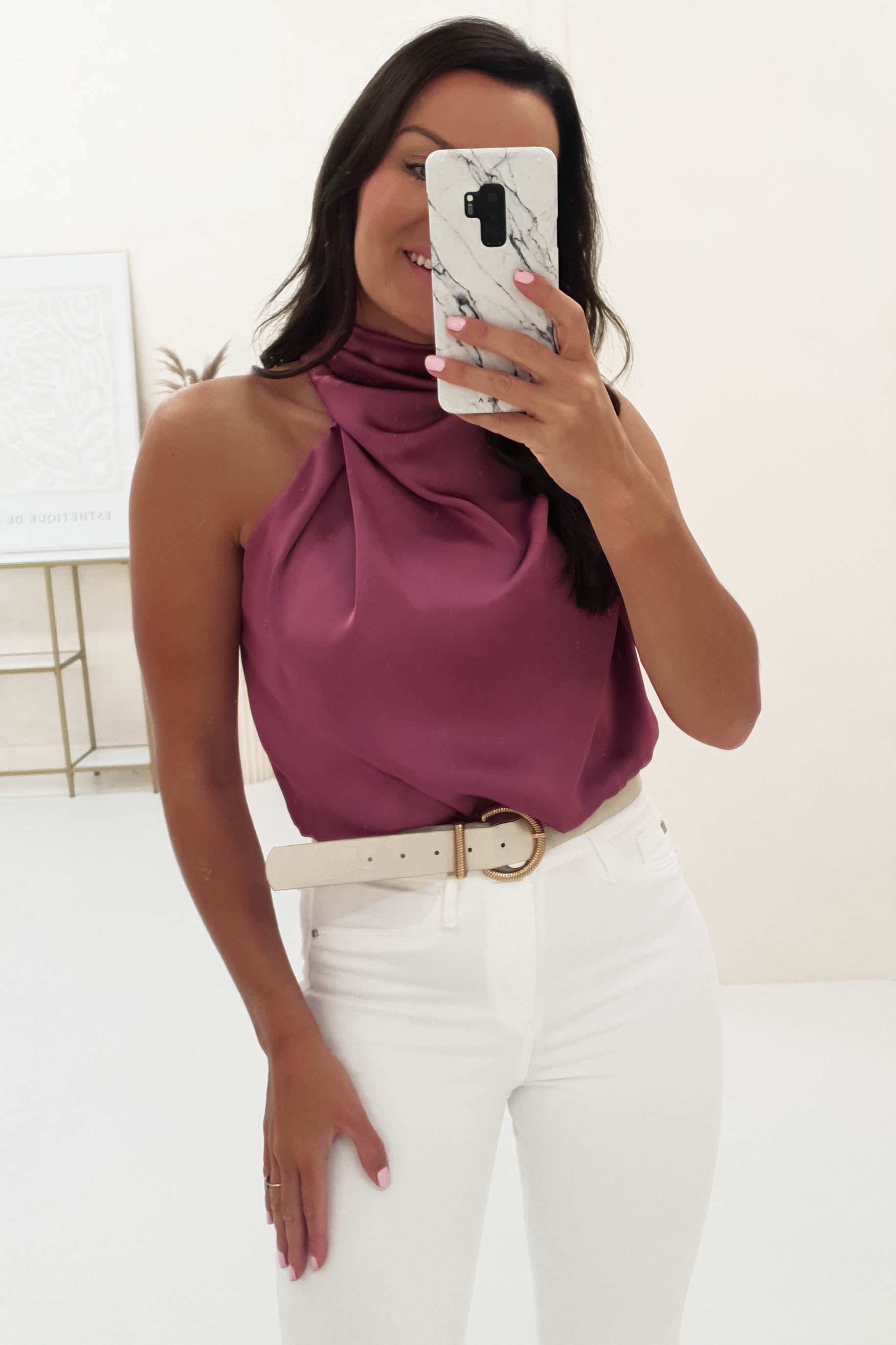 Layla Soft Satin Crop Top | Plum