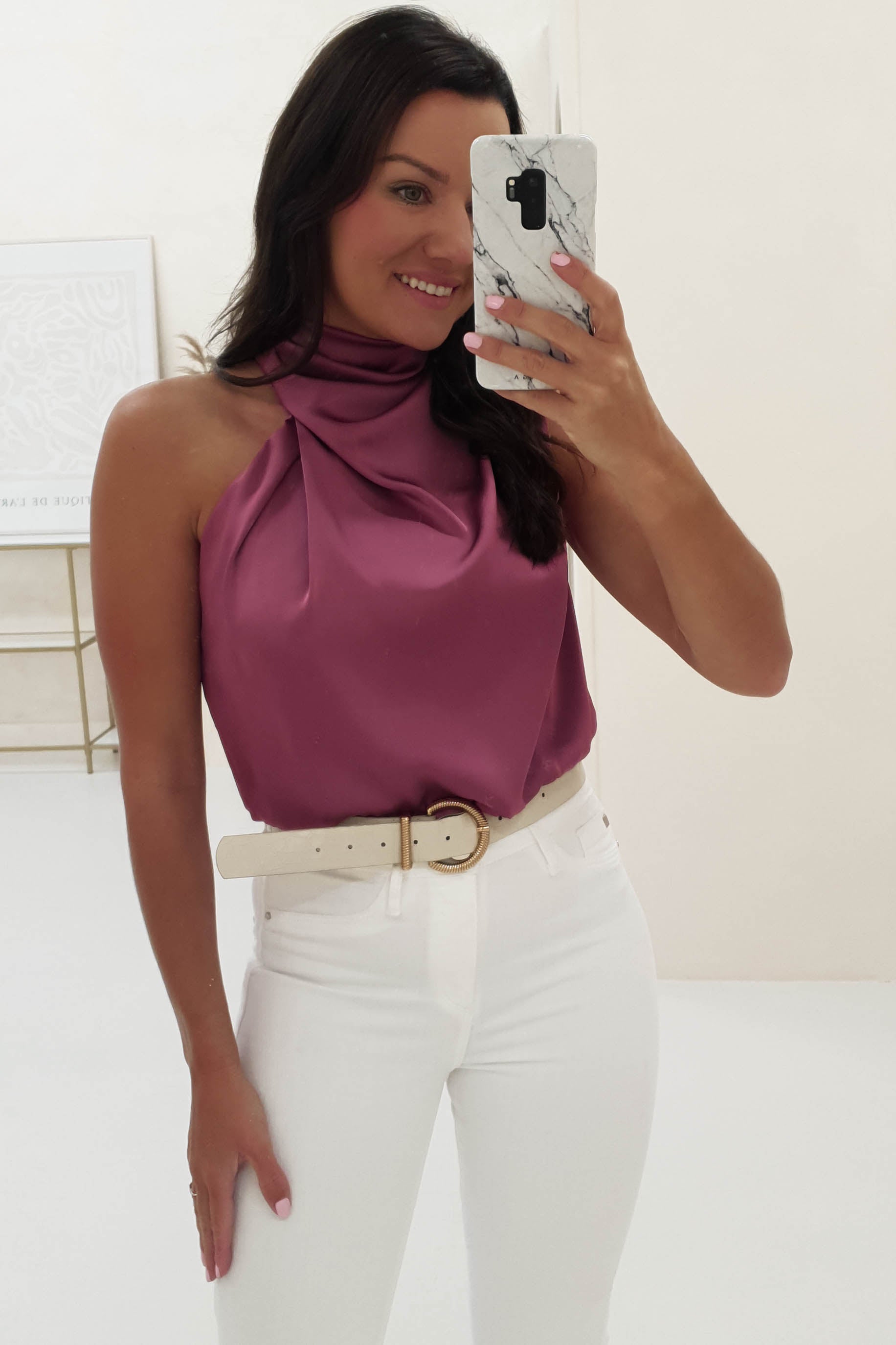 Layla Soft Satin Crop Top | Plum