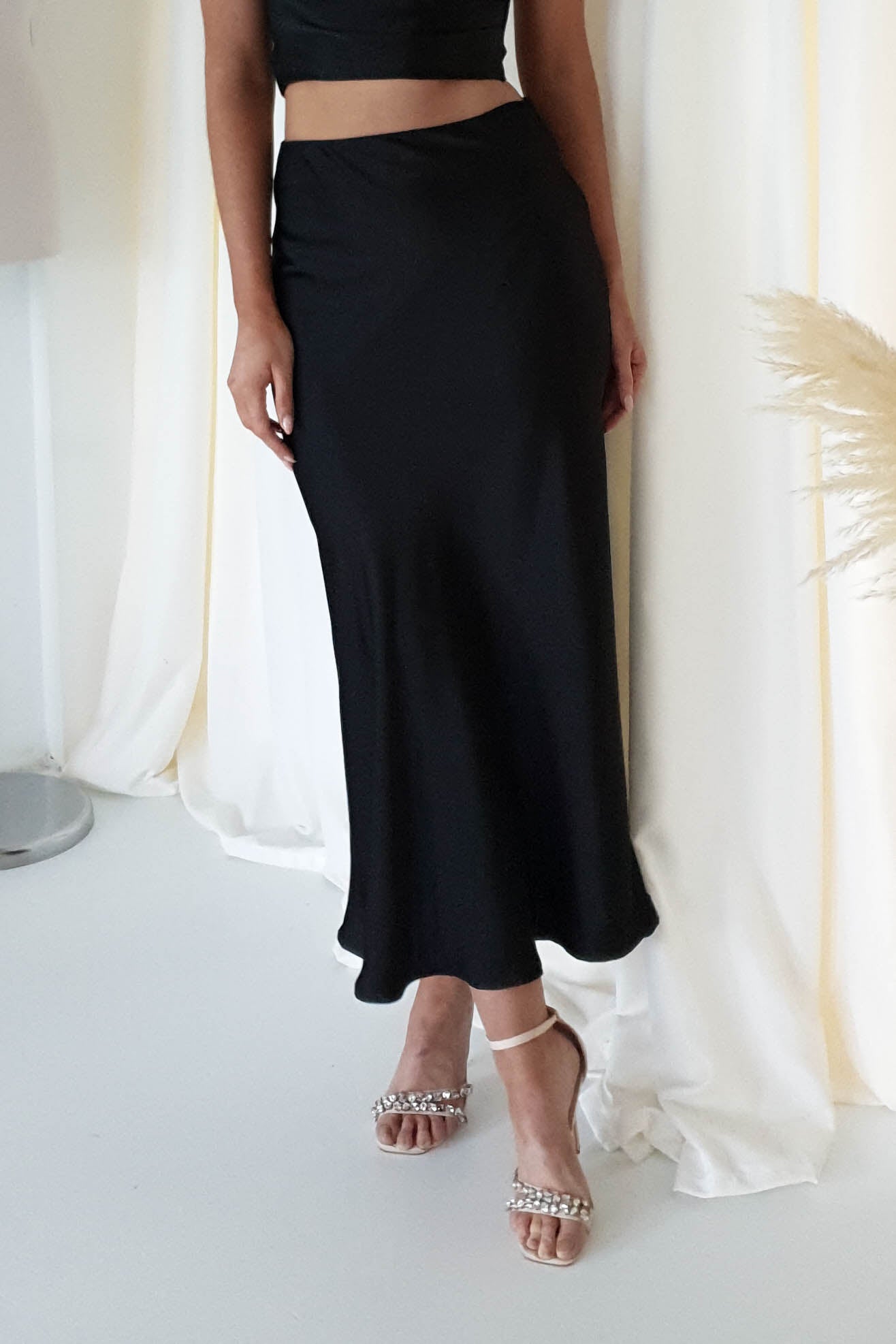 Imogen Satin Maxi Skirt | Black