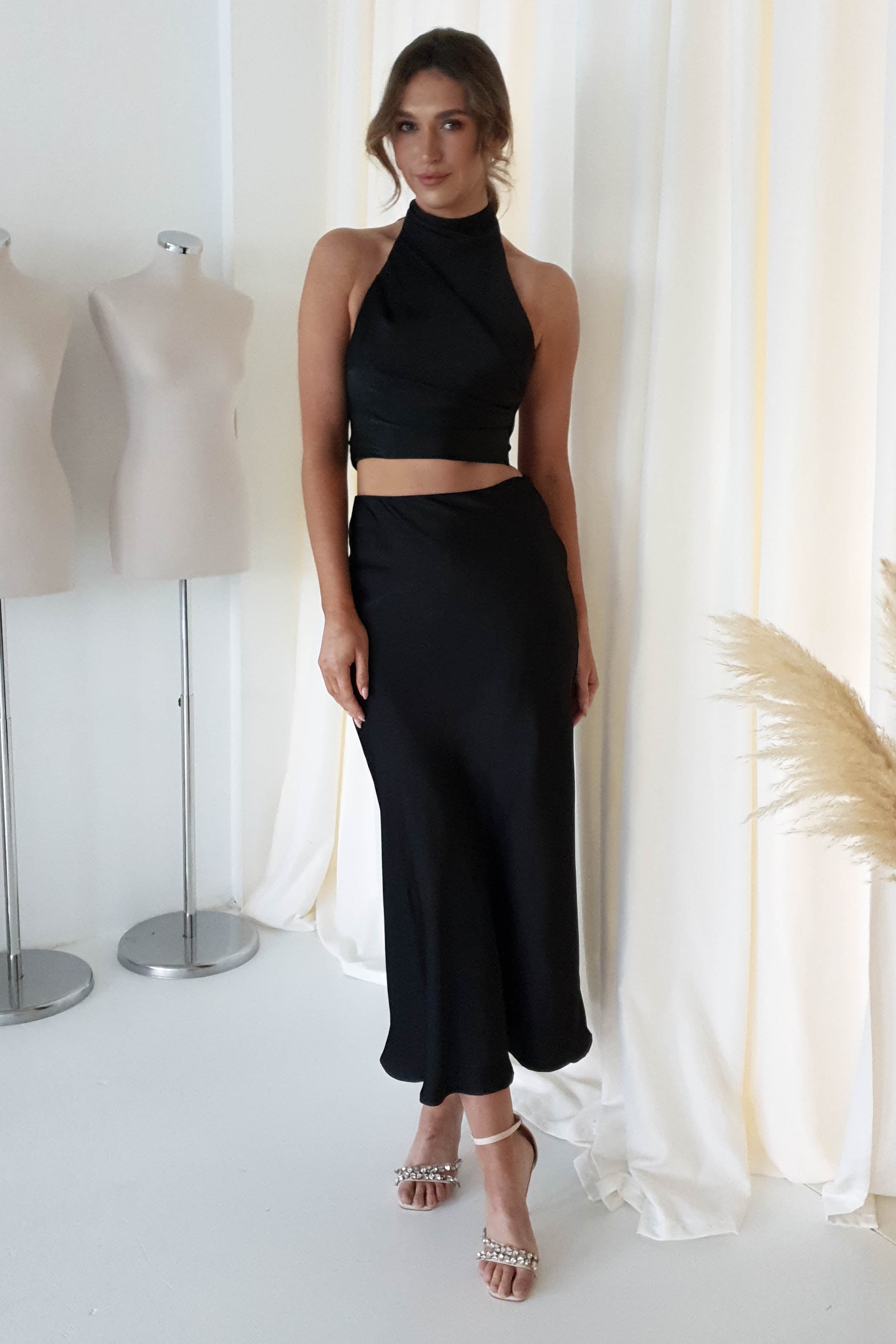 Imogen Satin Maxi Skirt | Black - Oh Hello Clothing